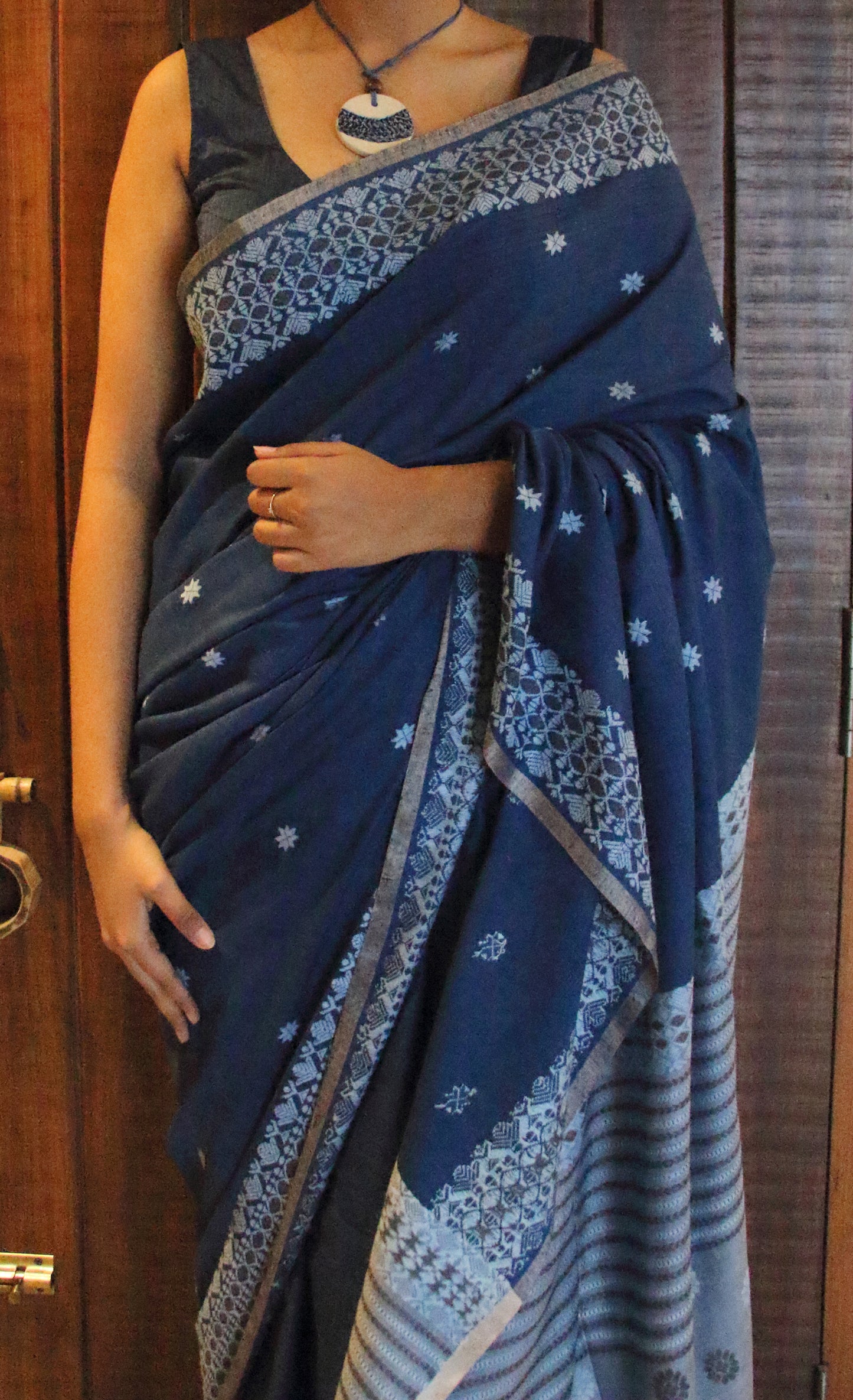 Natural Indigo Dyed Handloom Eri Silk Sari from Assam