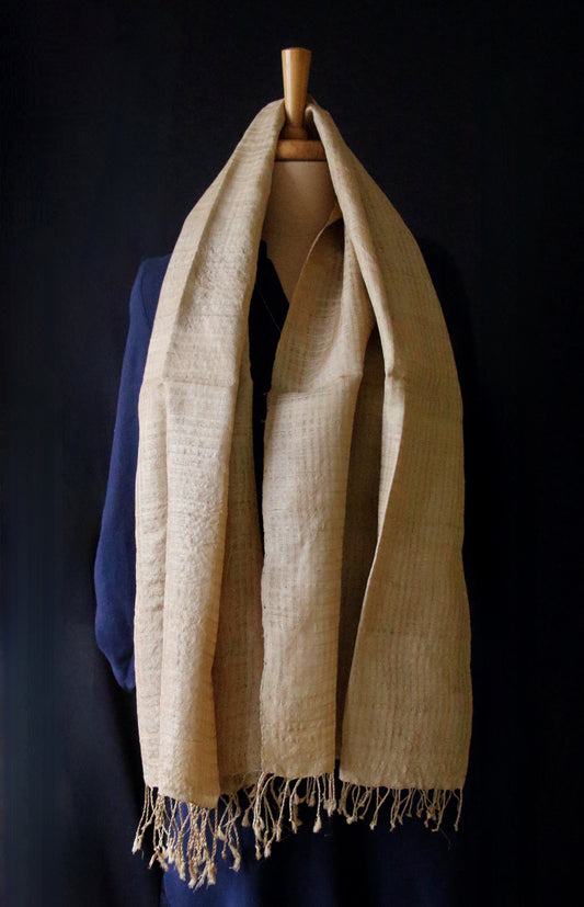 Luxurious Muga Silk Scarf / Stole in Check Effect / handwoven from Assam