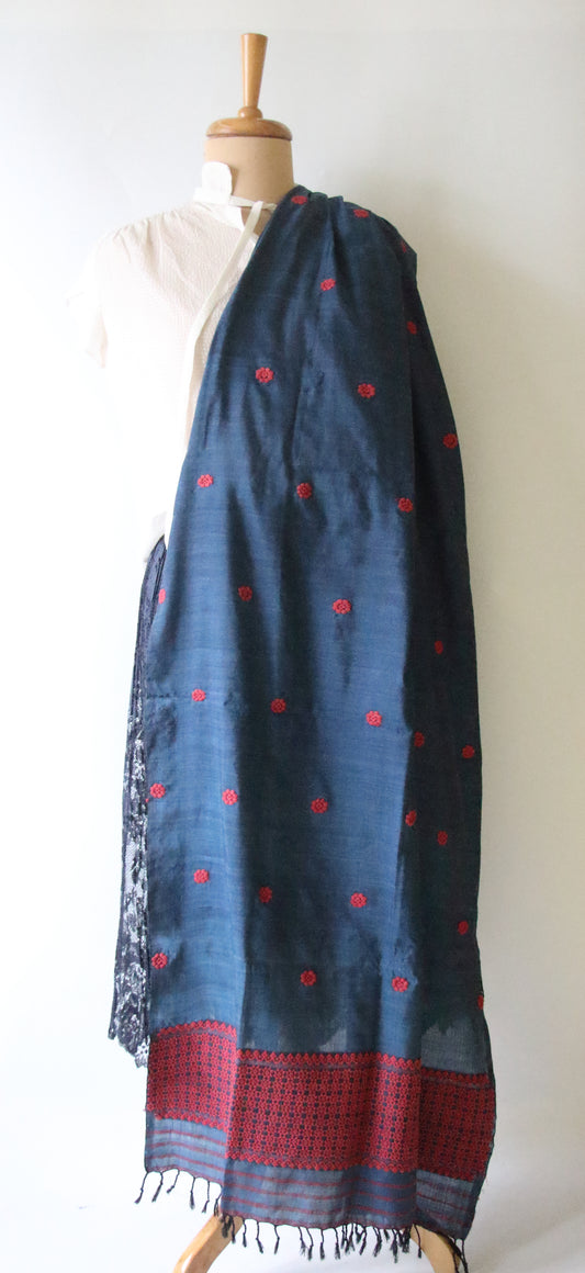 Handwoven Natural Indigo Dyed Eri Silk Dupatta / Wrap from Assam