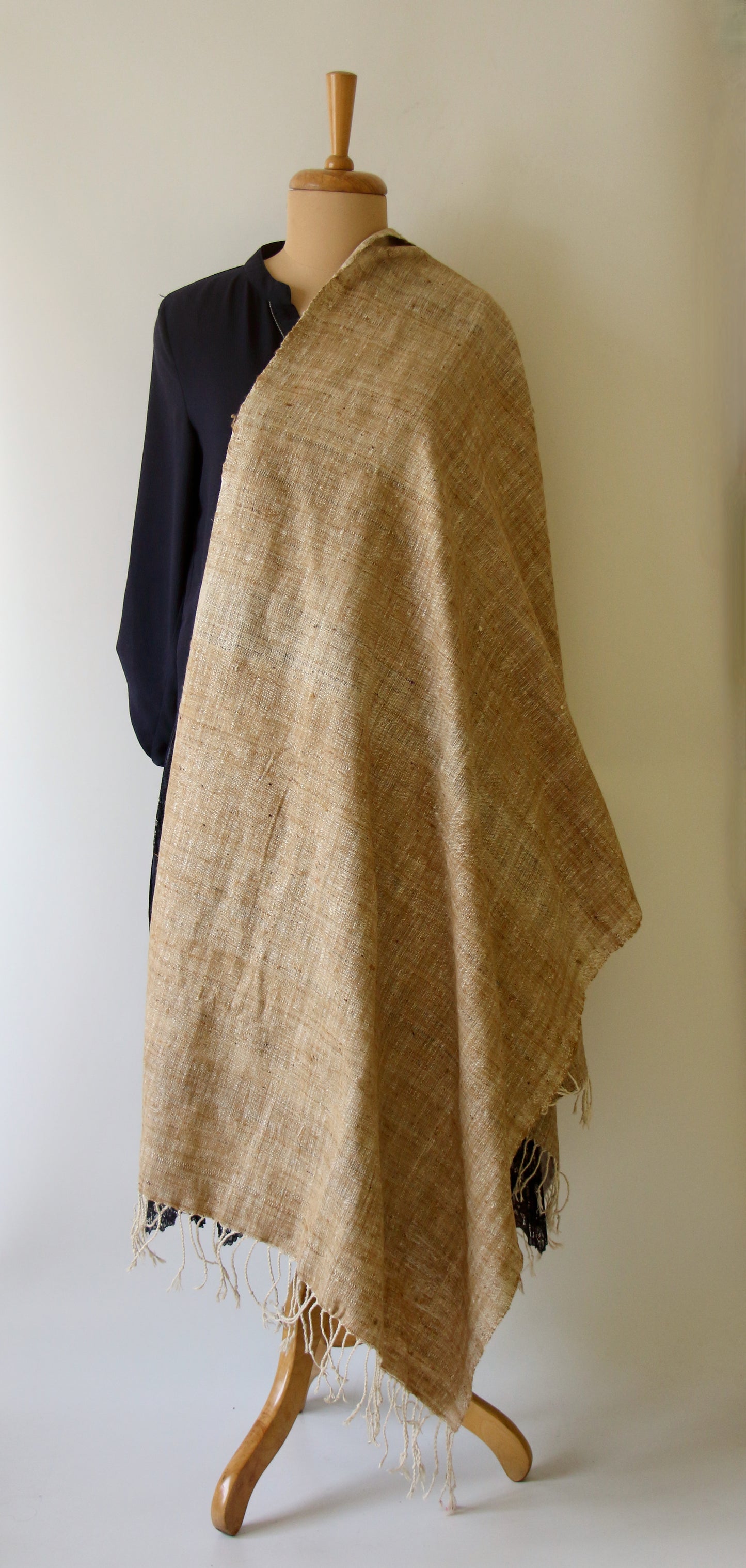 Handwoven Natural coloured Hand Spun Eri Silk & Muga Ghicha Shawl from Assam