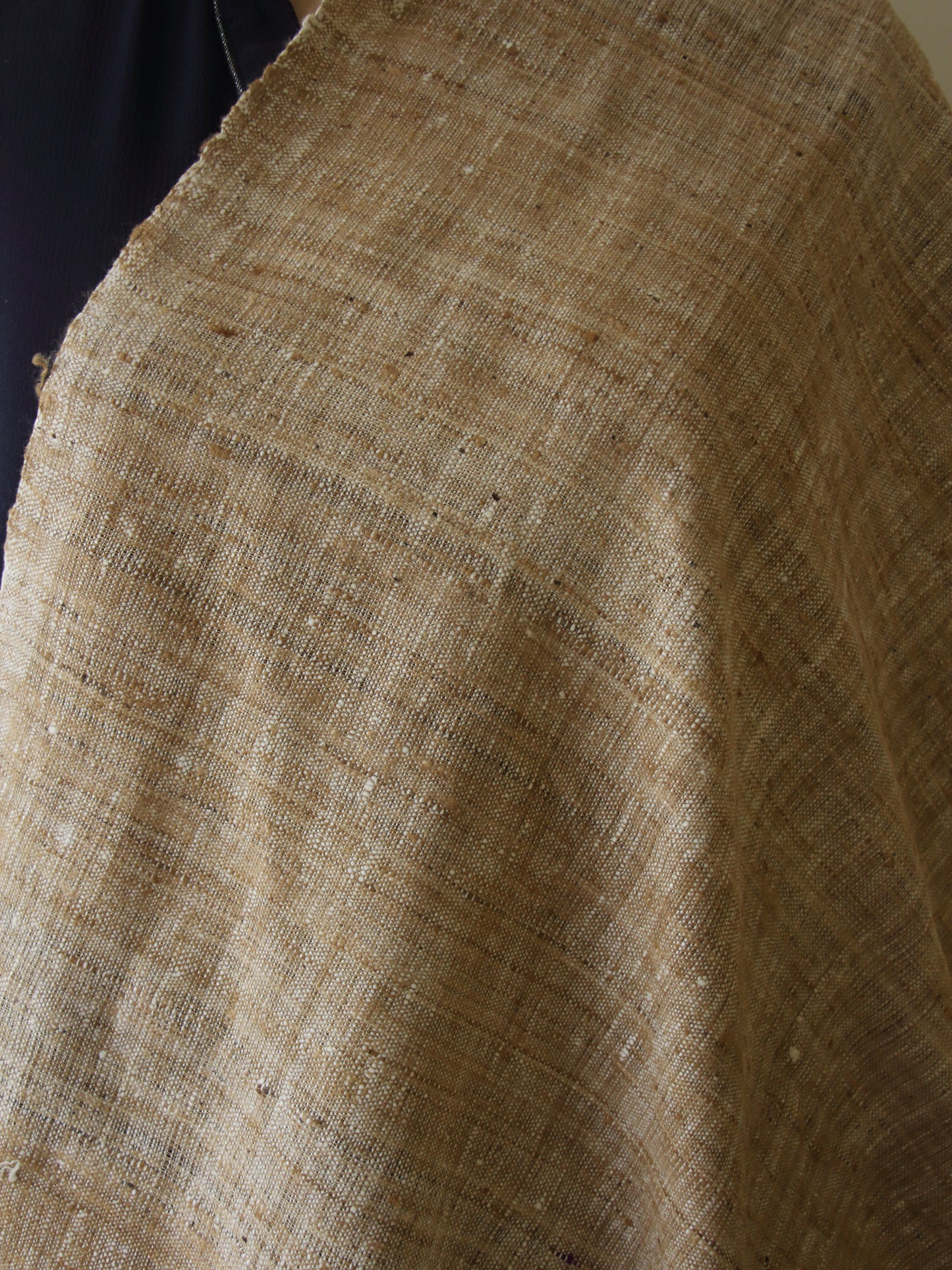 Handwoven Natural coloured Hand Spun Eri Silk & Muga Ghicha Shawl from Assam