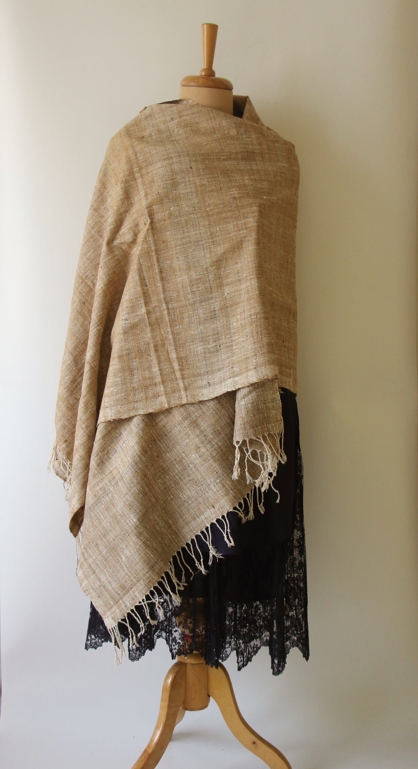 Handwoven Natural coloured Hand Spun Eri Silk & Muga Ghicha Shawl from Assam