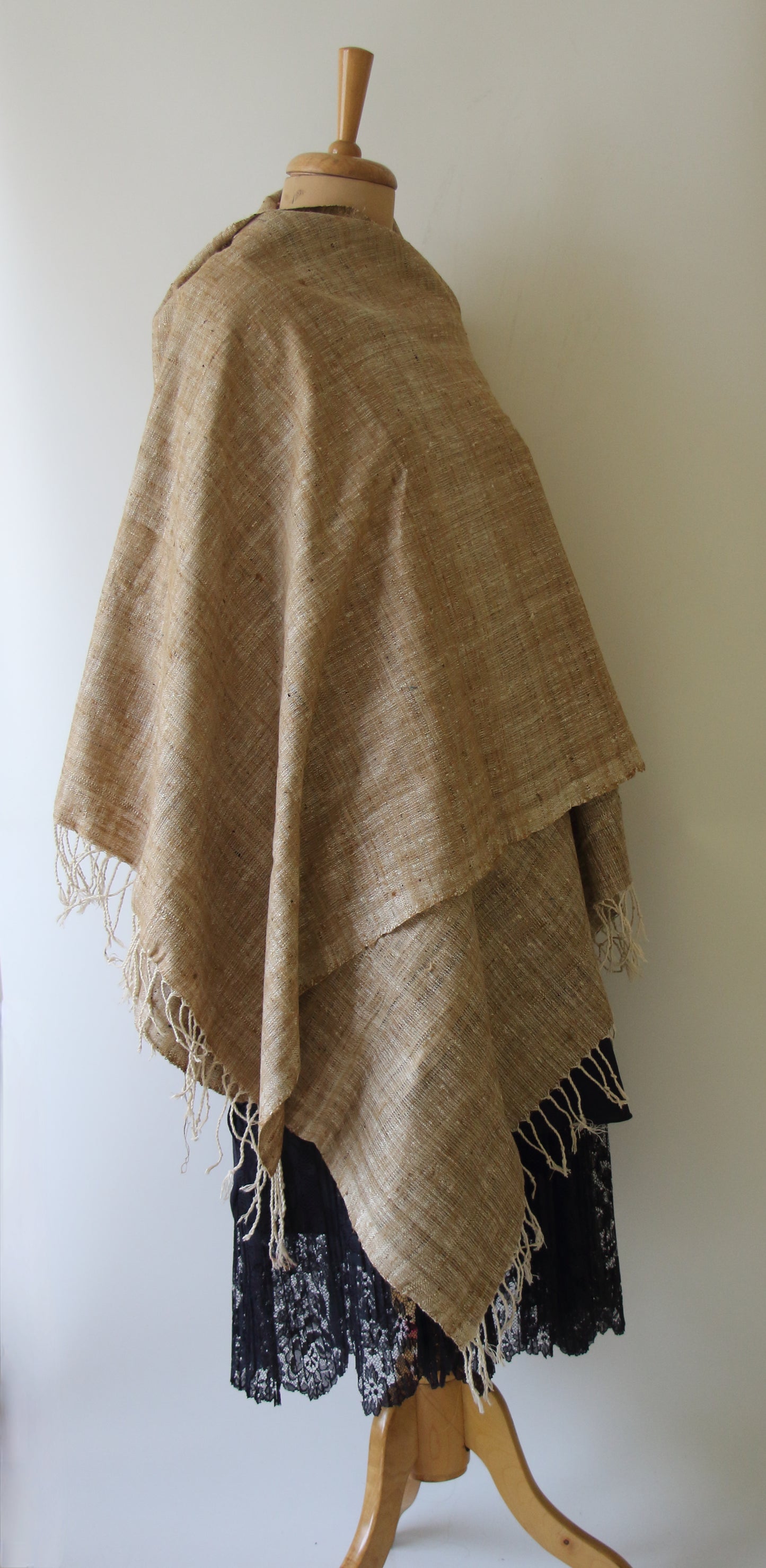Handwoven Natural coloured Hand Spun Eri Silk & Muga Ghicha Shawl from Assam