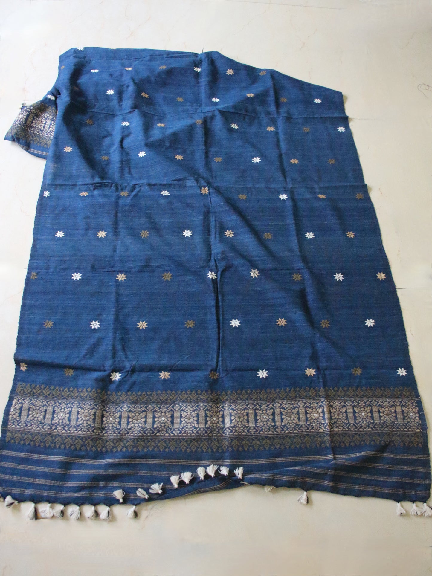 Handwoven Indigo Natural Dyed Hand Spun Eri Silk Shawl From Assam