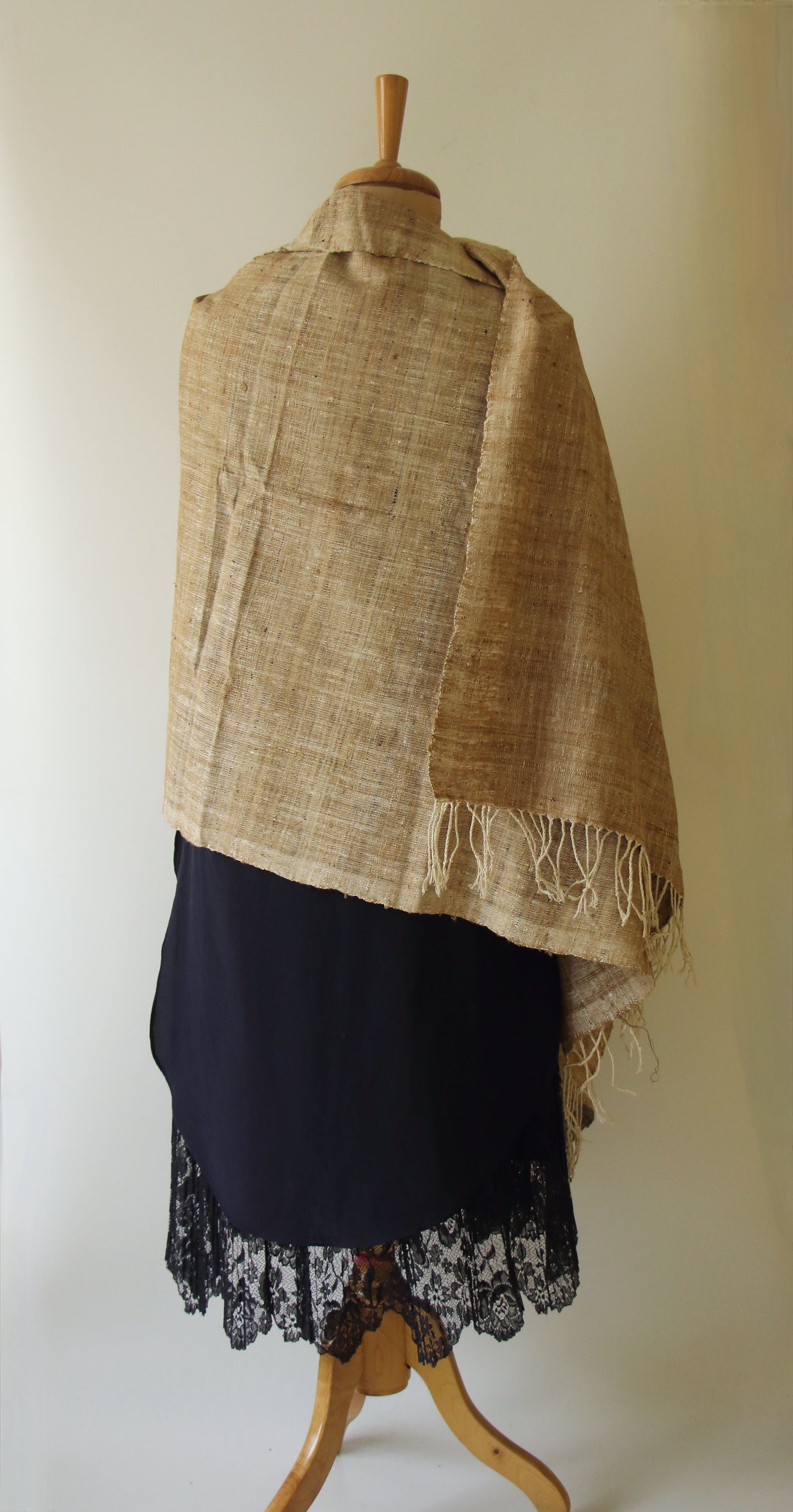 Handwoven Natural coloured Hand Spun Eri Silk & Muga Ghicha Shawl from Assam