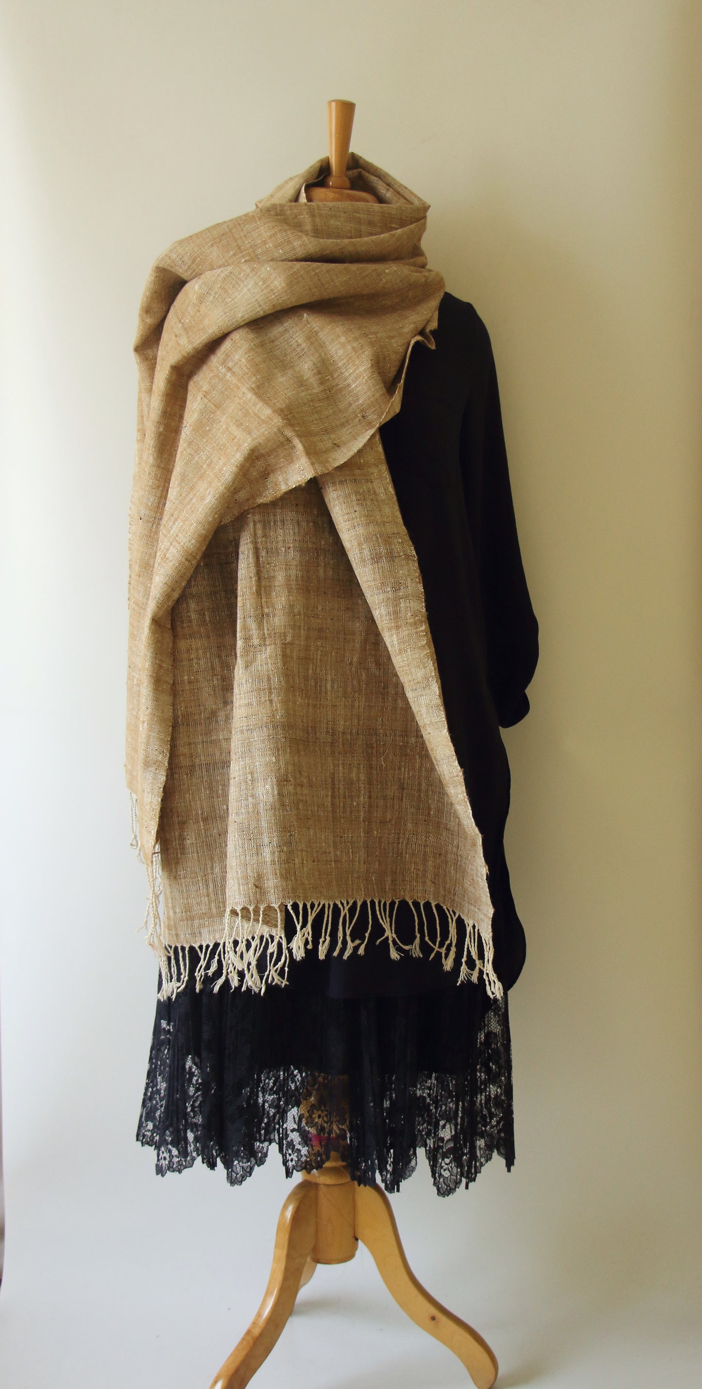 Handwoven Natural coloured Hand Spun Eri Silk & Muga Ghicha Shawl from Assam