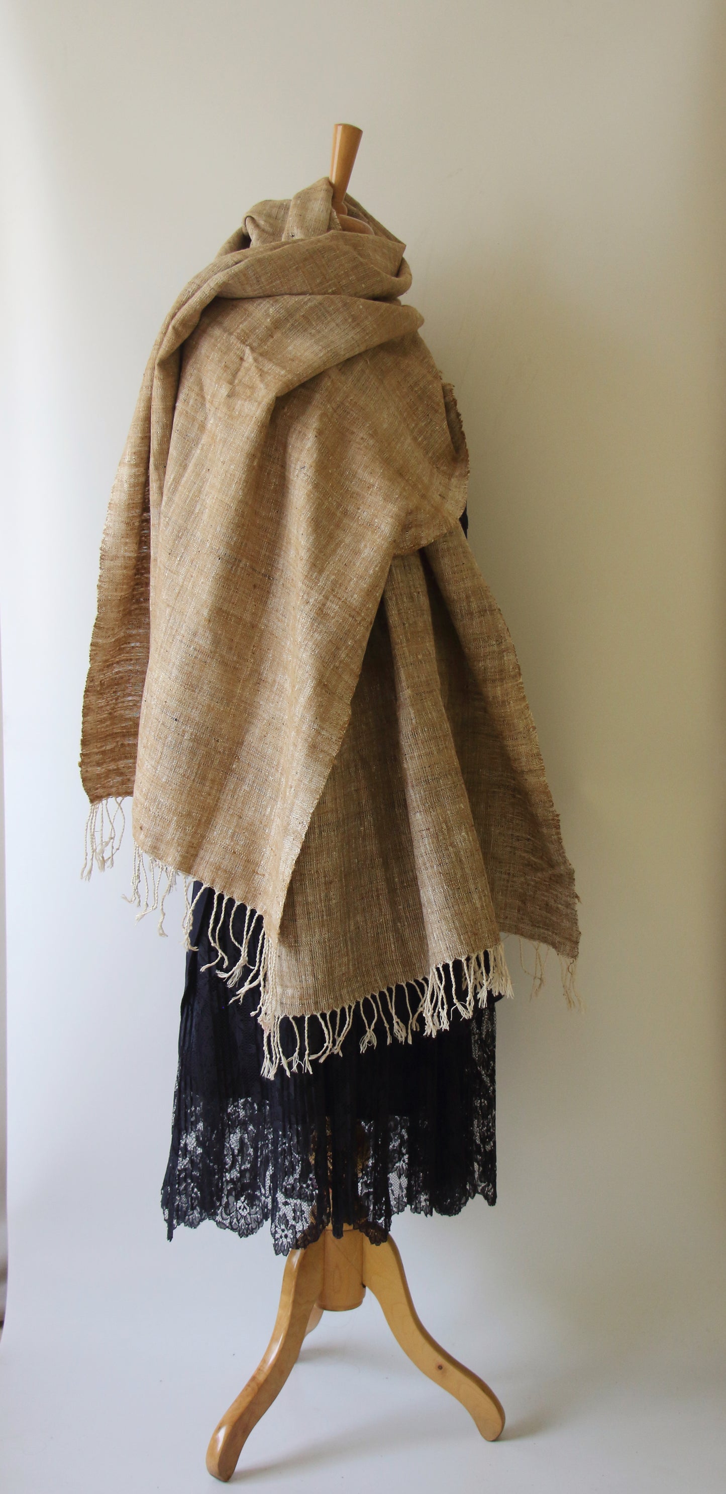 Handwoven Natural coloured Hand Spun Eri Silk & Muga Ghicha Shawl from Assam