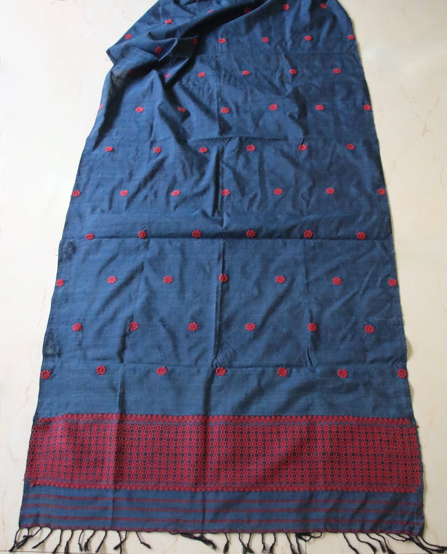 Handwoven Natural Indigo Dyed Eri Silk Dupatta / Wrap from Assam