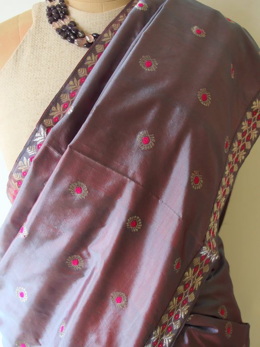 Two Tone  Purple Mulberry Silk Mekhela Chador Set