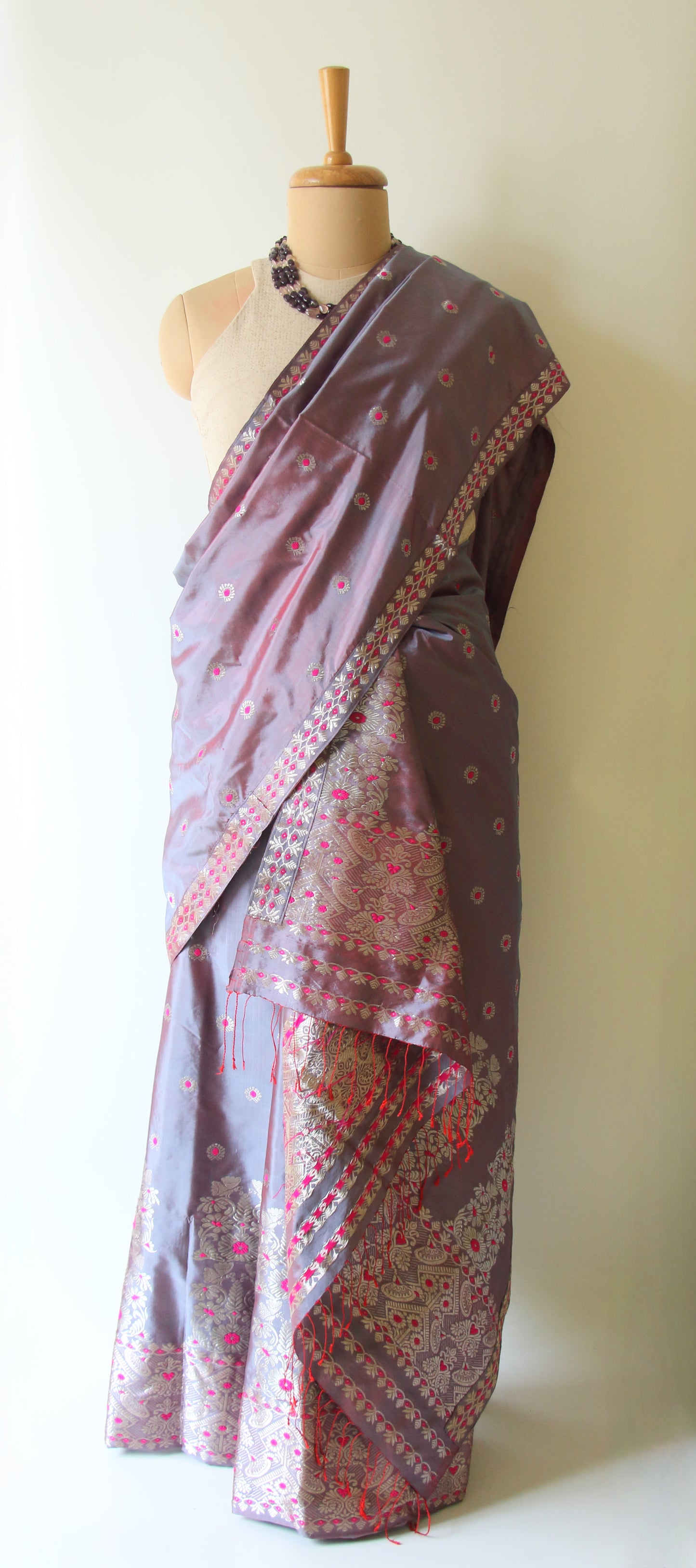 Two Tone  Purple Mulberry Silk Mekhela Chador Set