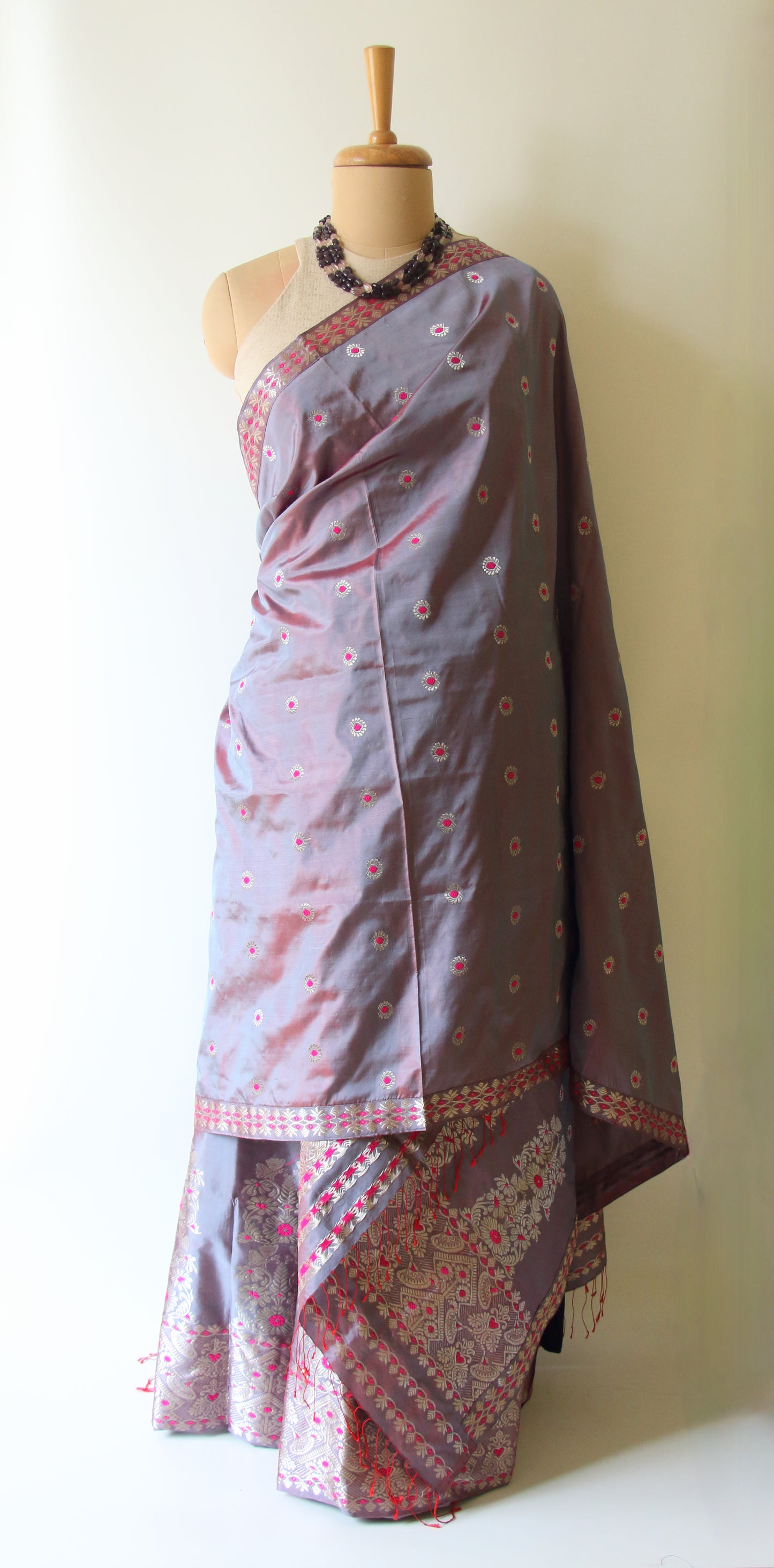 Two Tone  Purple Mulberry Silk Mekhela Chador Set