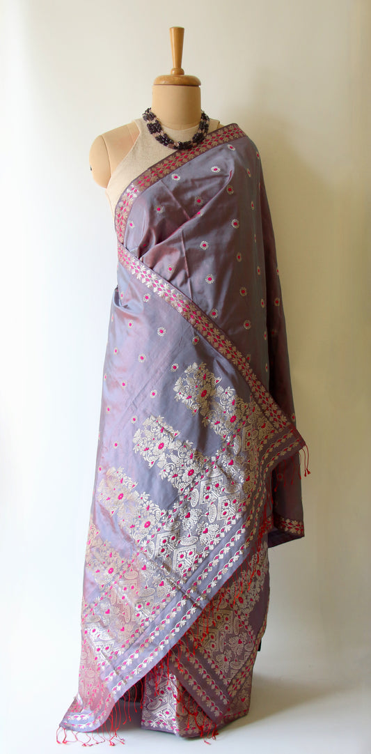 Two Tone  Purple Mulberry Silk Mekhela Chador Set