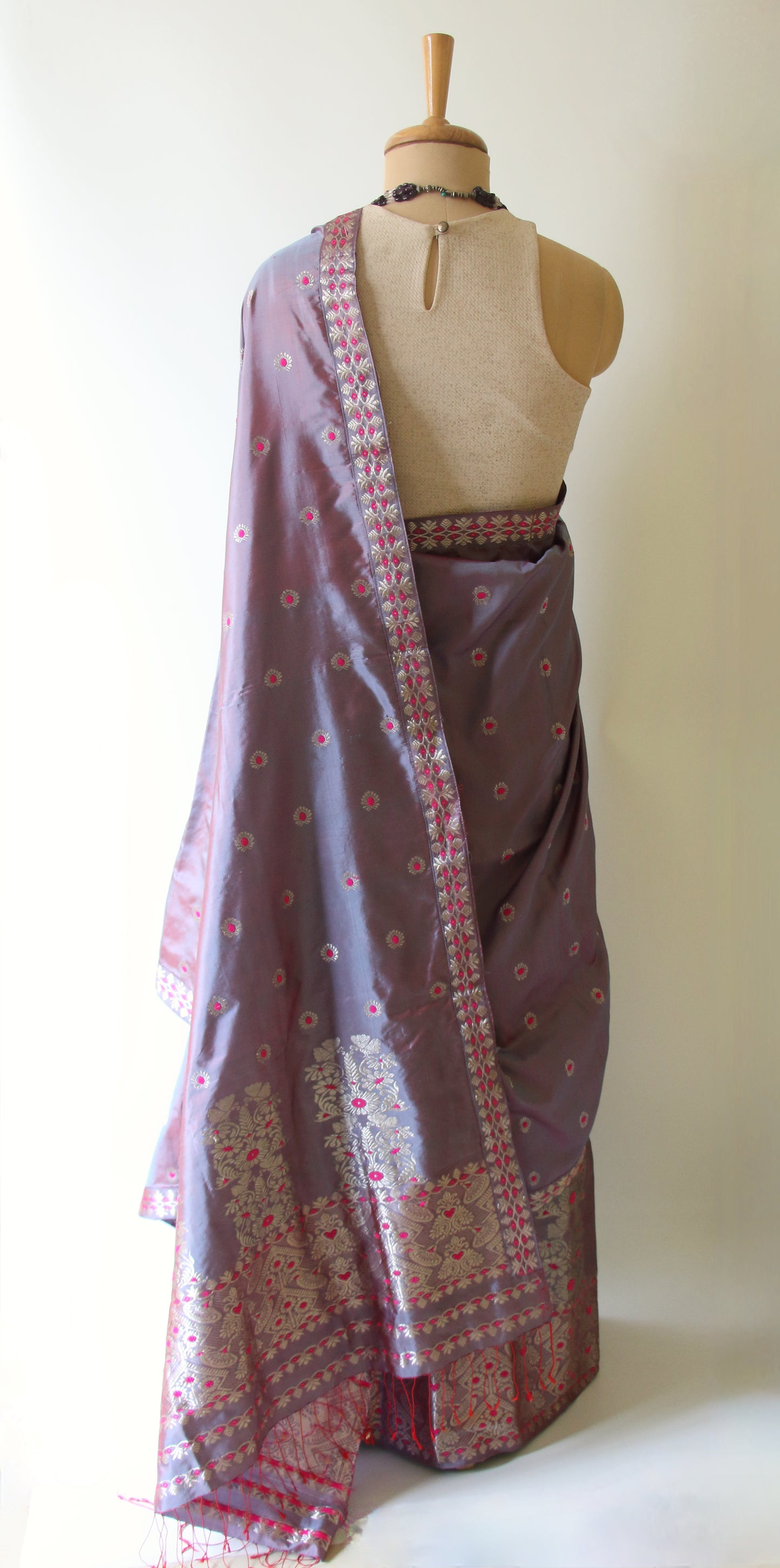 Two Tone  Purple Mulberry Silk Mekhela Chador Set