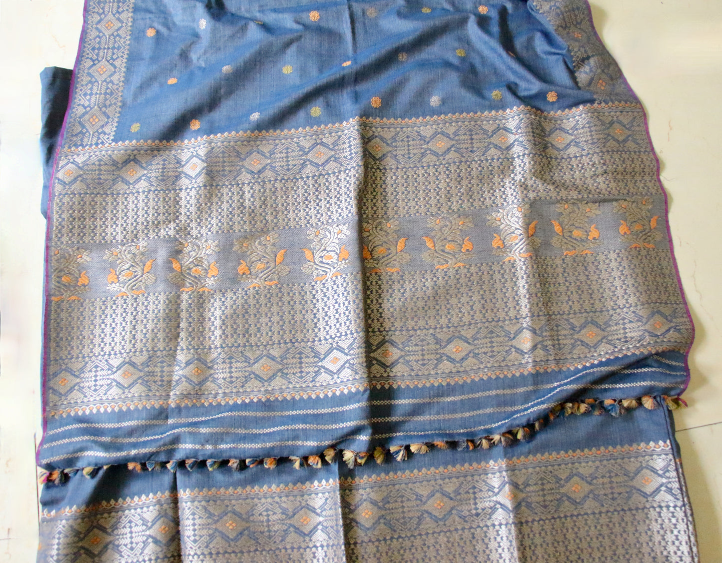 Soft Grey Natural Dyed Eri Silk Mekhela Chador Set from Assam
