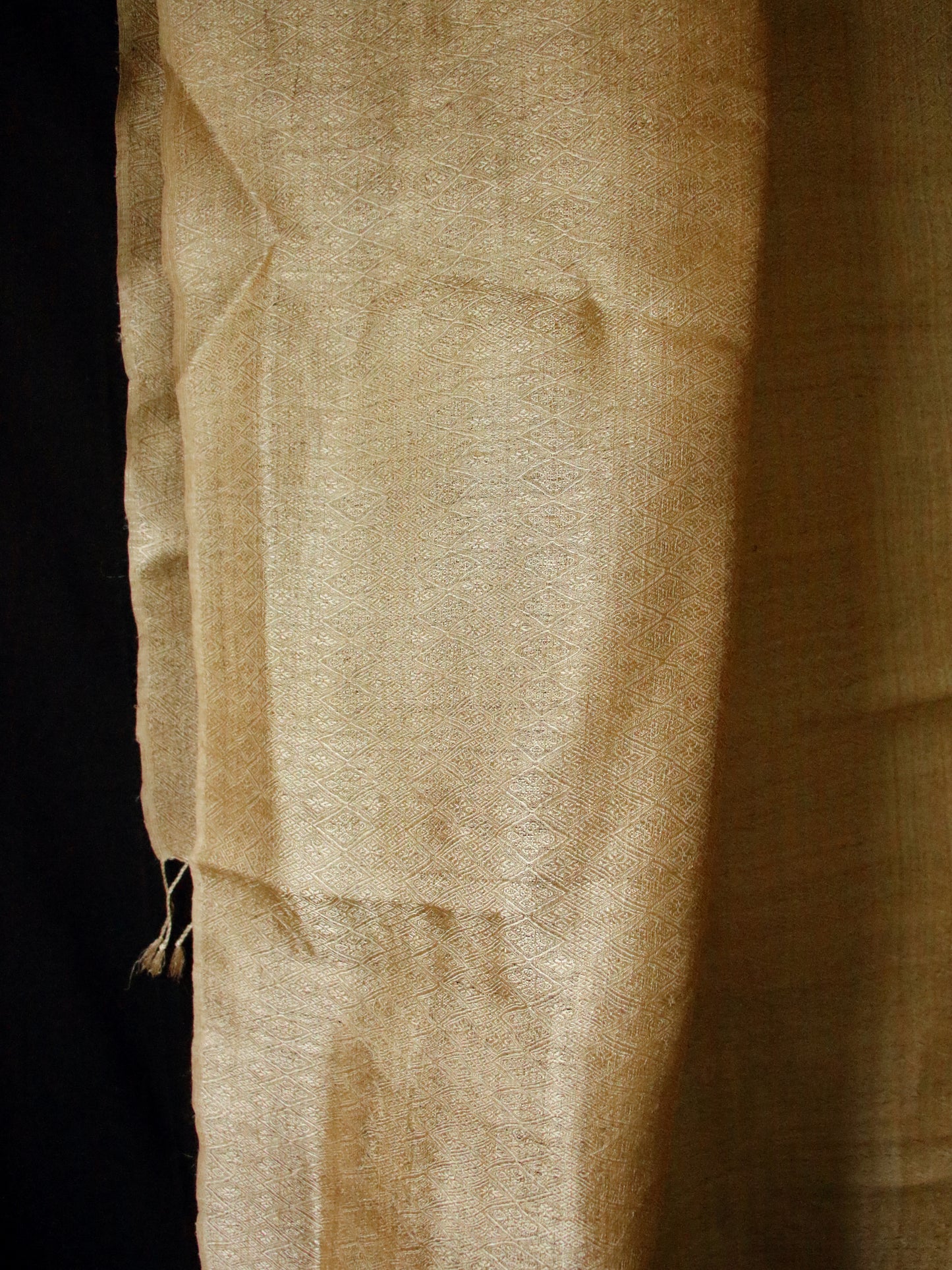 Luxurious Muga Silk Scarf / Stole with all over motifs from Assam