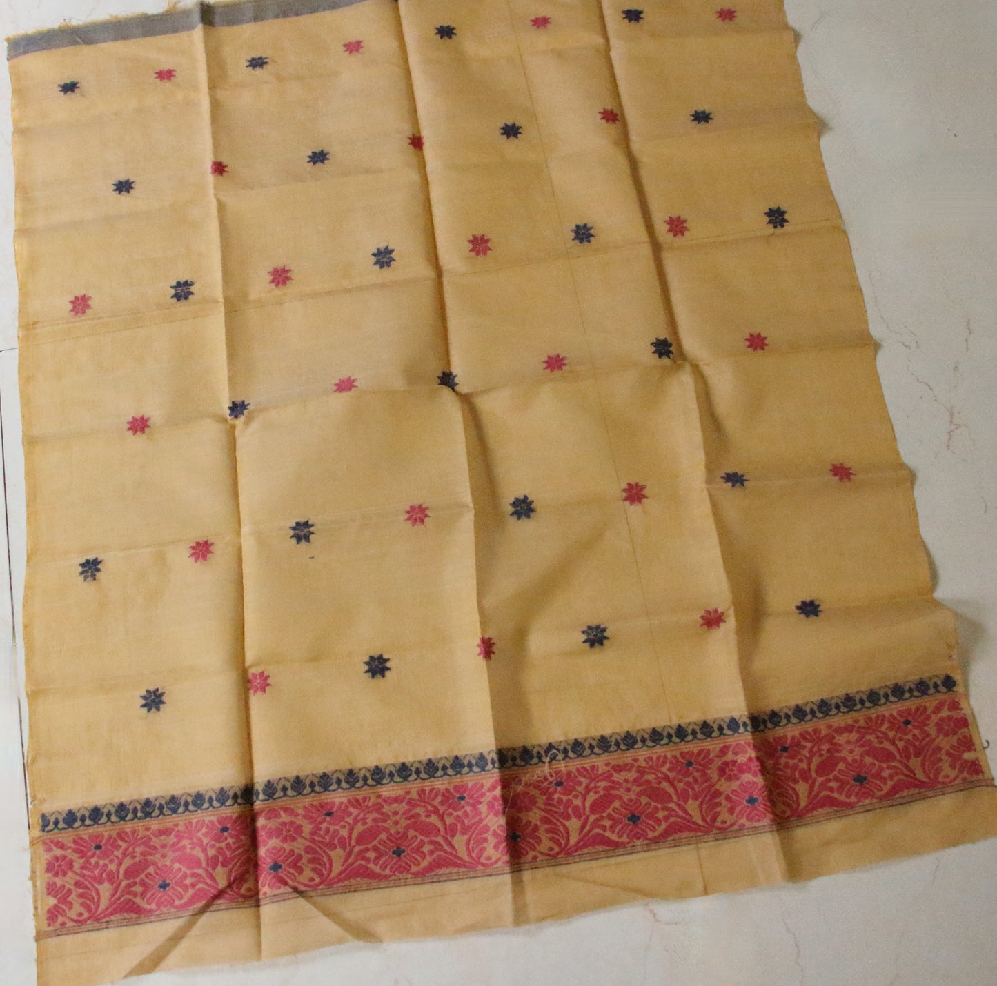 Natural Dyed Yellow Cotton Silk Handloom Mekhela Chador Set from Assam