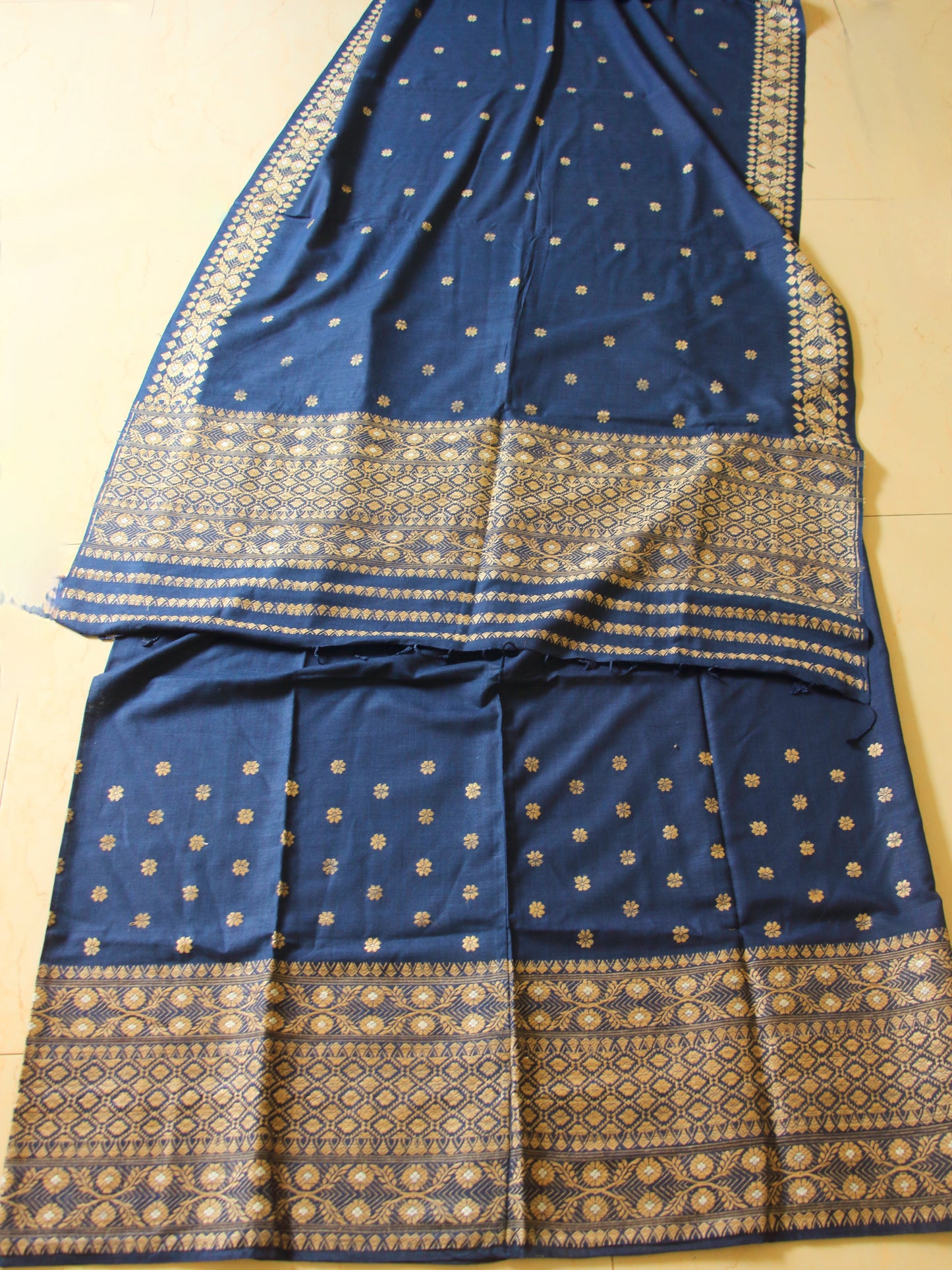 Natural Indigo Dyed Eri Silk Traditional Mekhela Chador Set