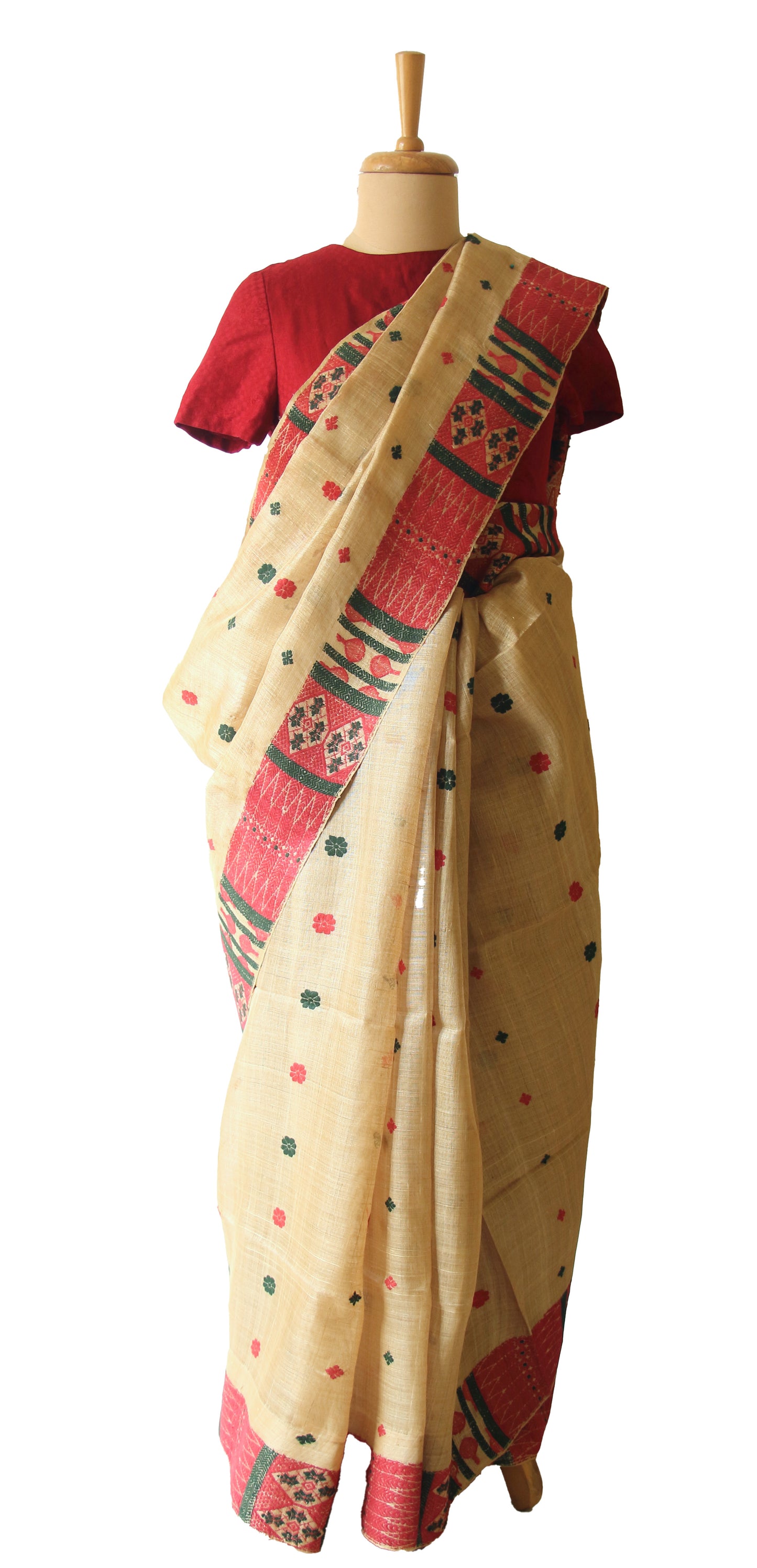 Muga Silk Saree with natural dyed Eri Silk motifs from Assam