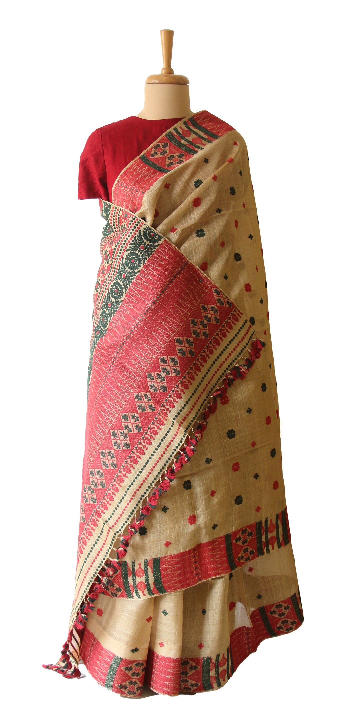 Muga Silk Saree with natural dyed Eri Silk motifs from Assam