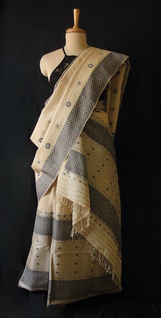Natural Brown Eri Silk Mekhela Chador Set from Assam