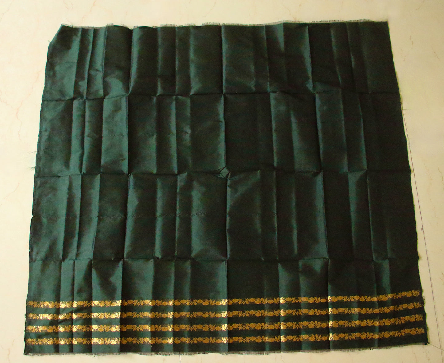Bottle Green Handloom Mulberry Silk Mekhla Chador Set from Assam