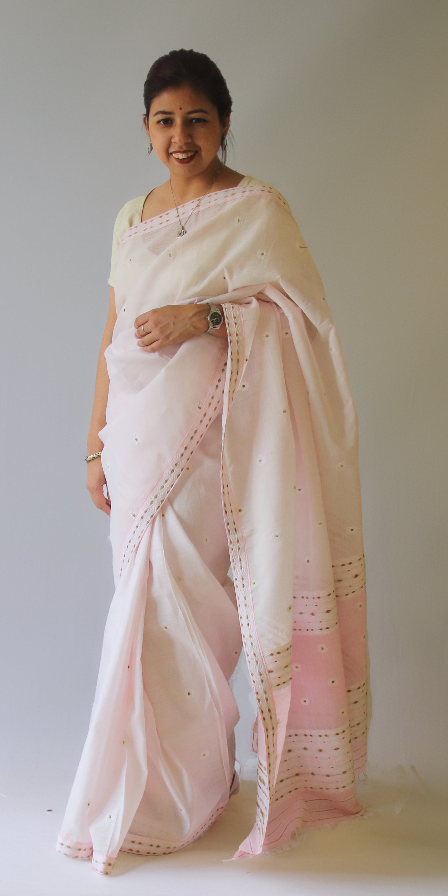 Soft Pink  Handloom Cotton Silk Saree from Assam