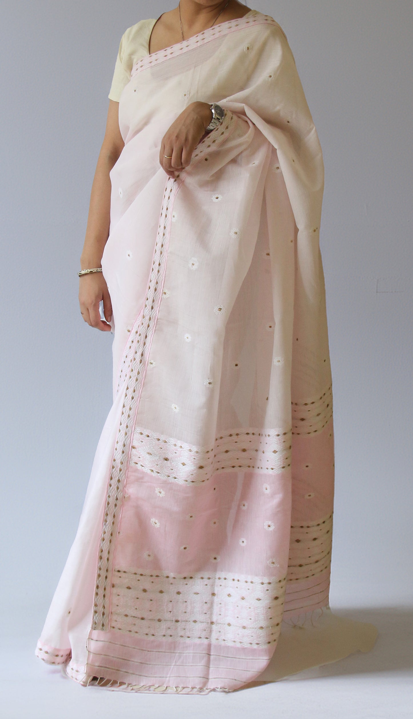 Soft Pink  Handloom Cotton Silk Saree from Assam