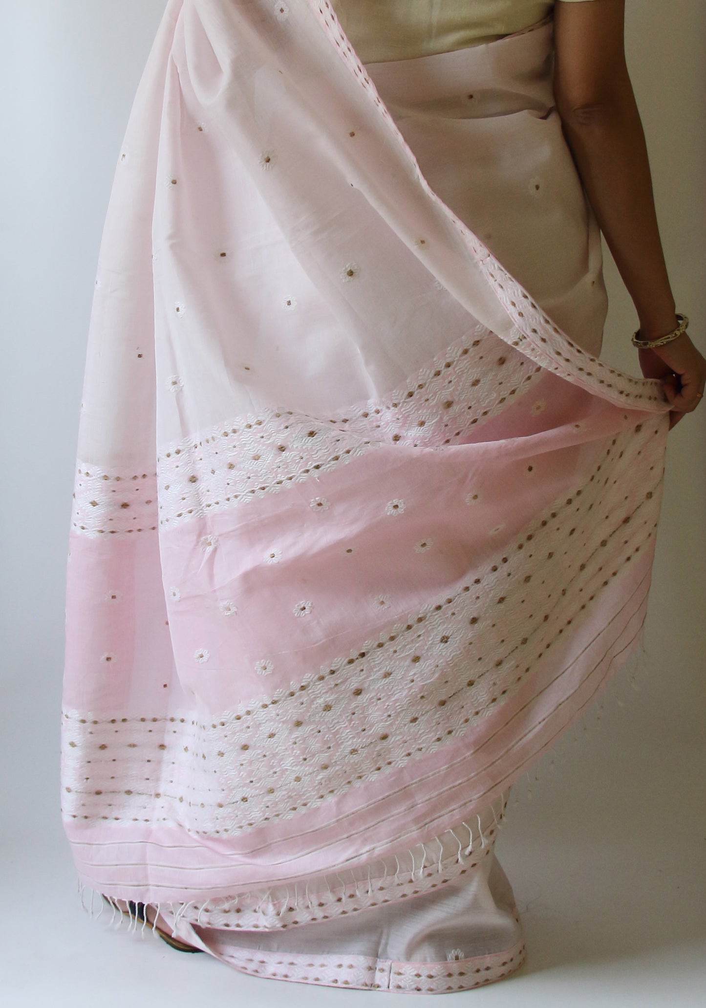 Soft Pink  Handloom Cotton Silk Saree from Assam