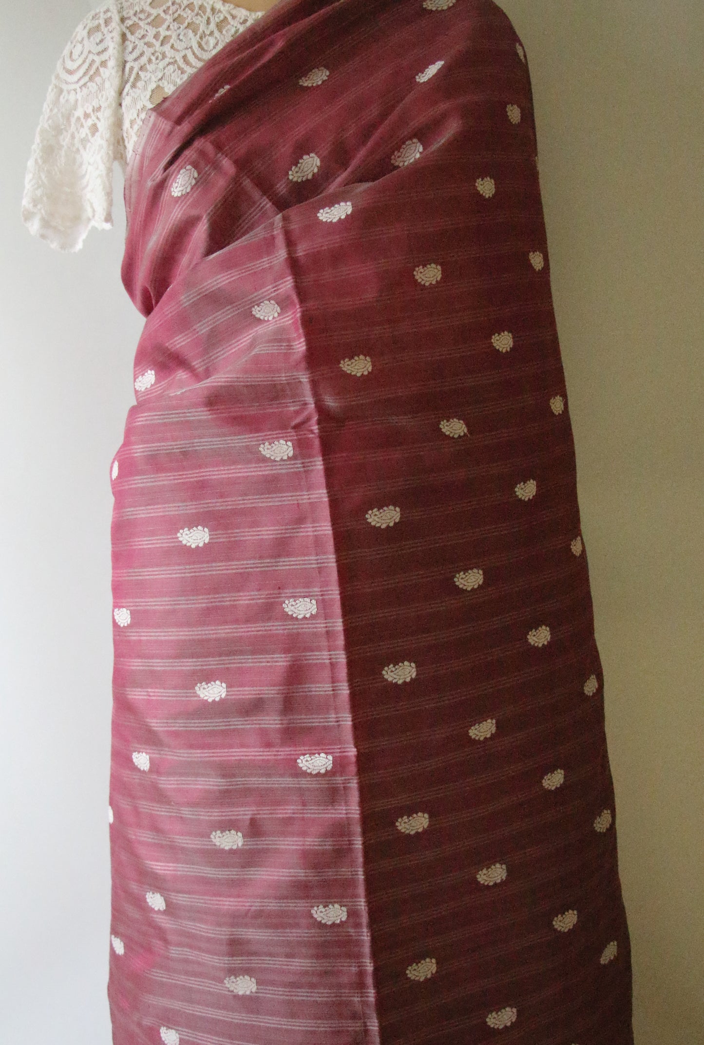 Purple Handloom Silk Saree with chequered effect from Assam