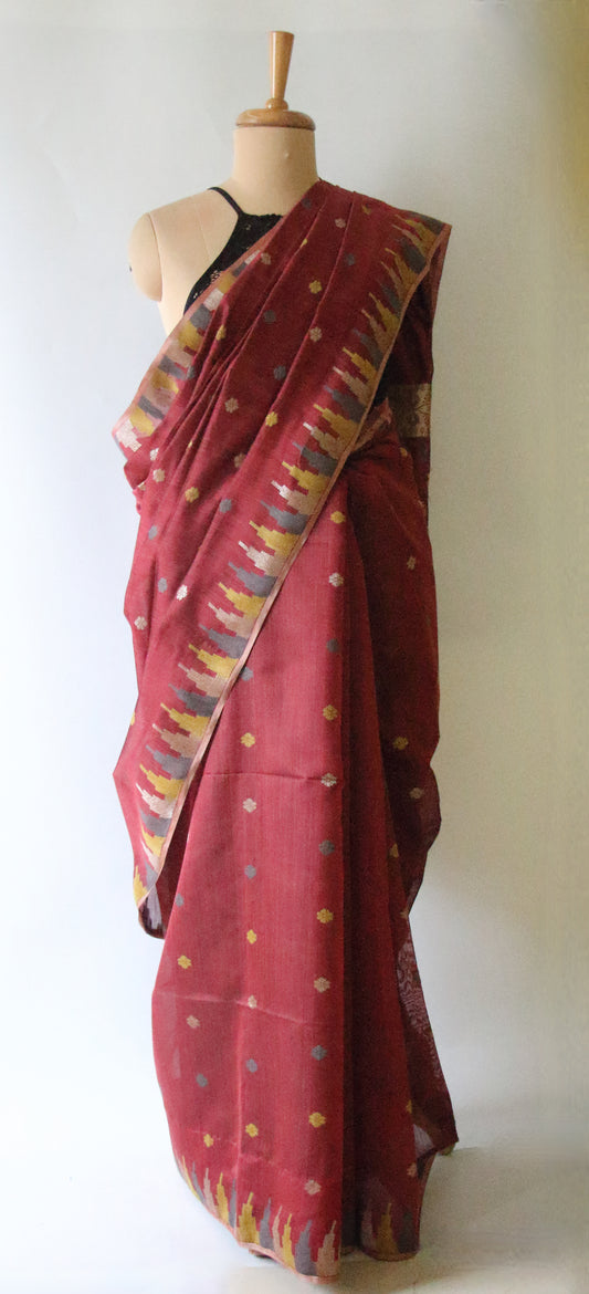 Natural Dyed Maroon Handloom Silk Saree from Assam