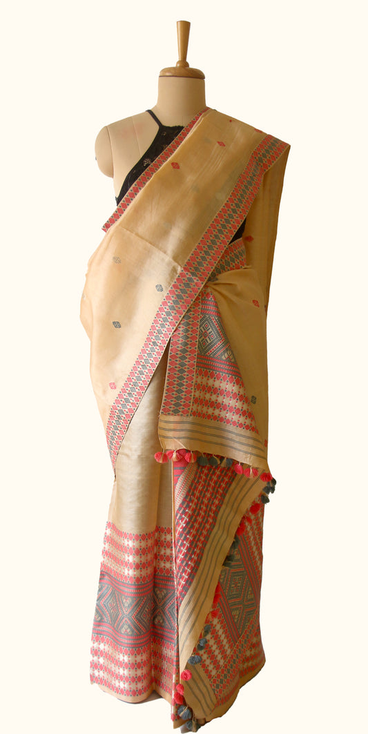 Tassar Silk Handloom Mekhla Chador Set from Assam