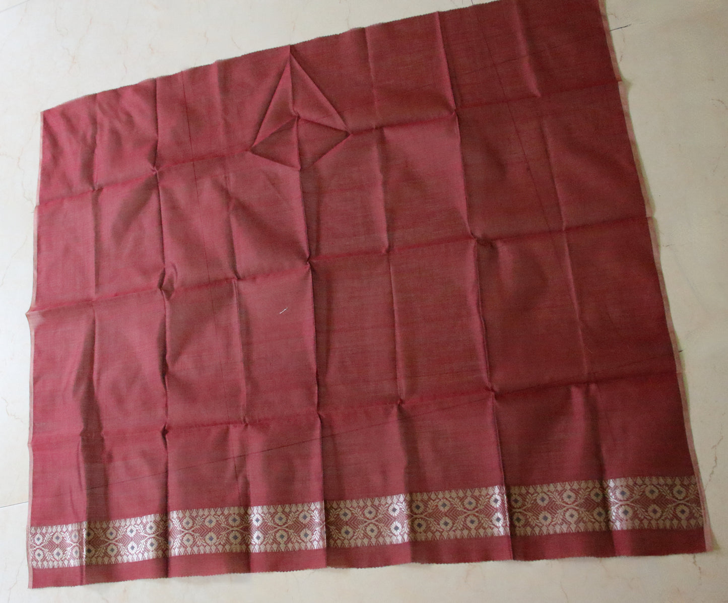 Natural Dyed Maroon Handloom Silk Saree from Assam