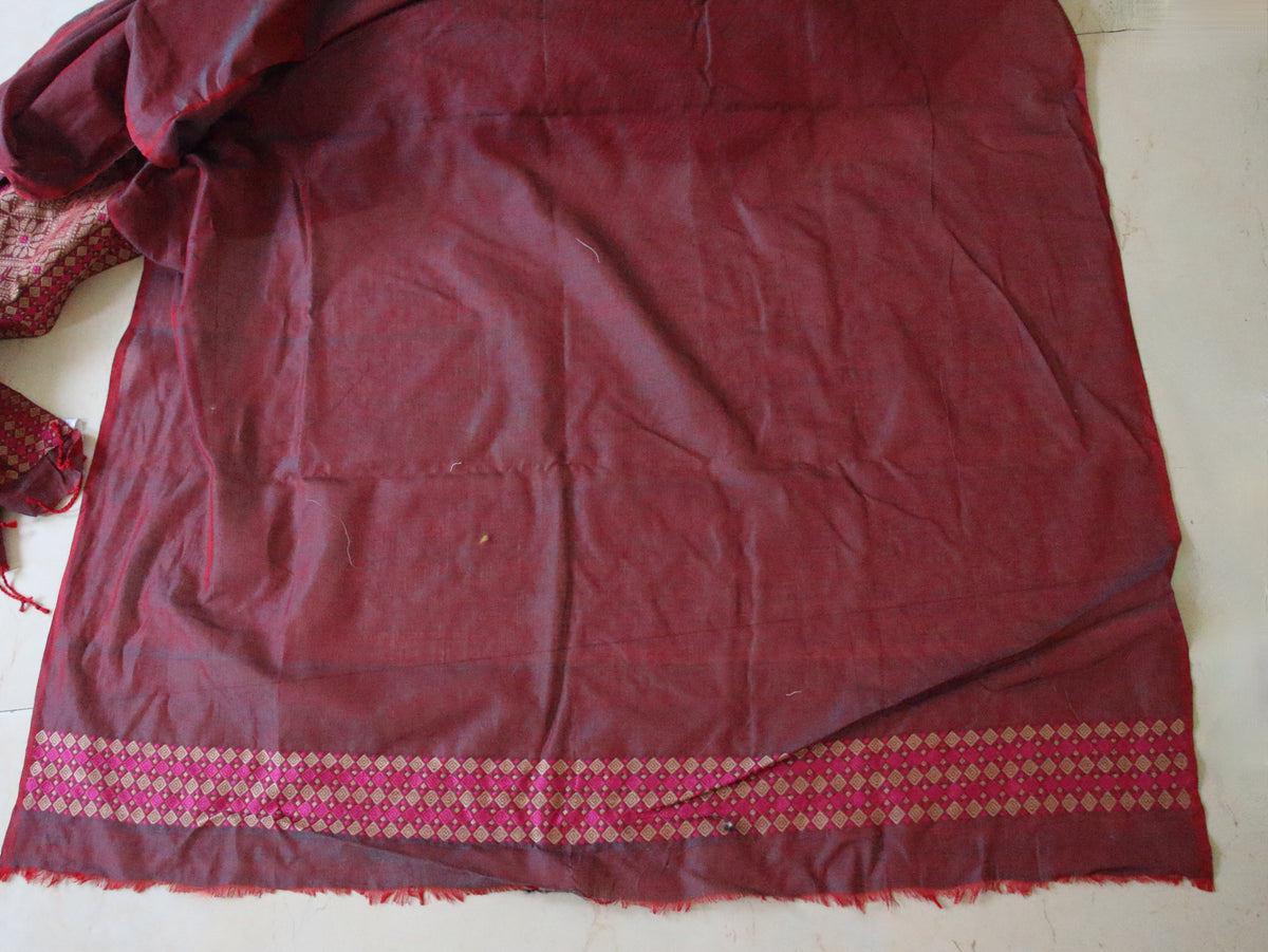 Two Tone Red Handloom Cotton Saree from Assam