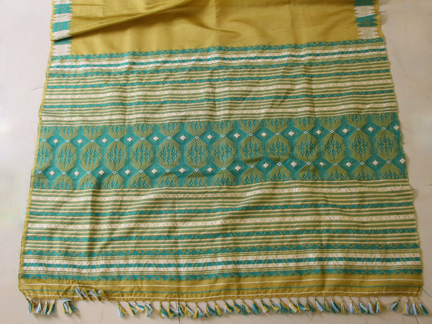 Bright Olive Green Handloom Modal by Silk Saree from Assam