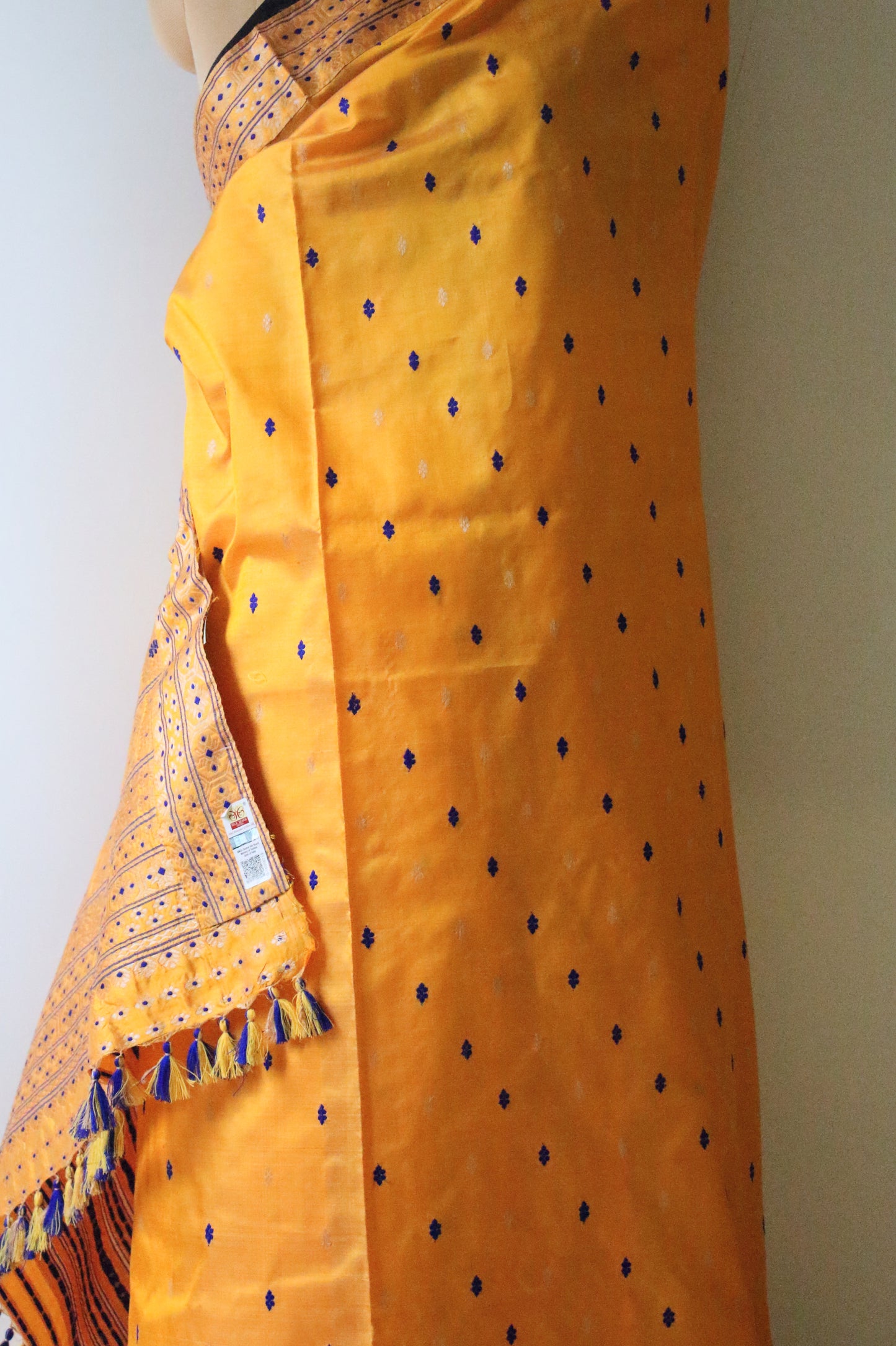 Mustard Colour Handloom Mulberry Silk Saree from Assam