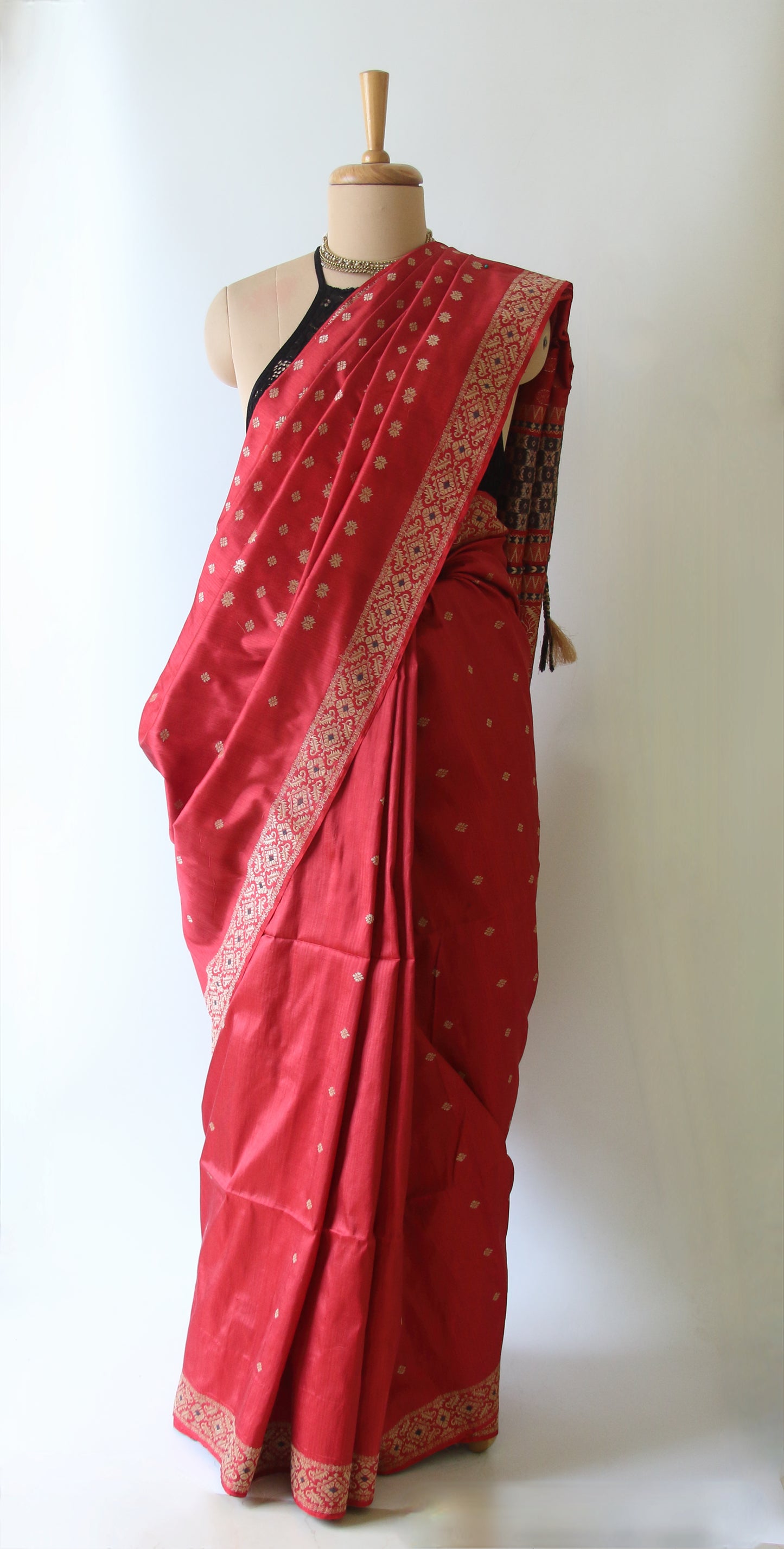 Exclusive Red Natural Dyed Mulberry Silk Saree from Assam