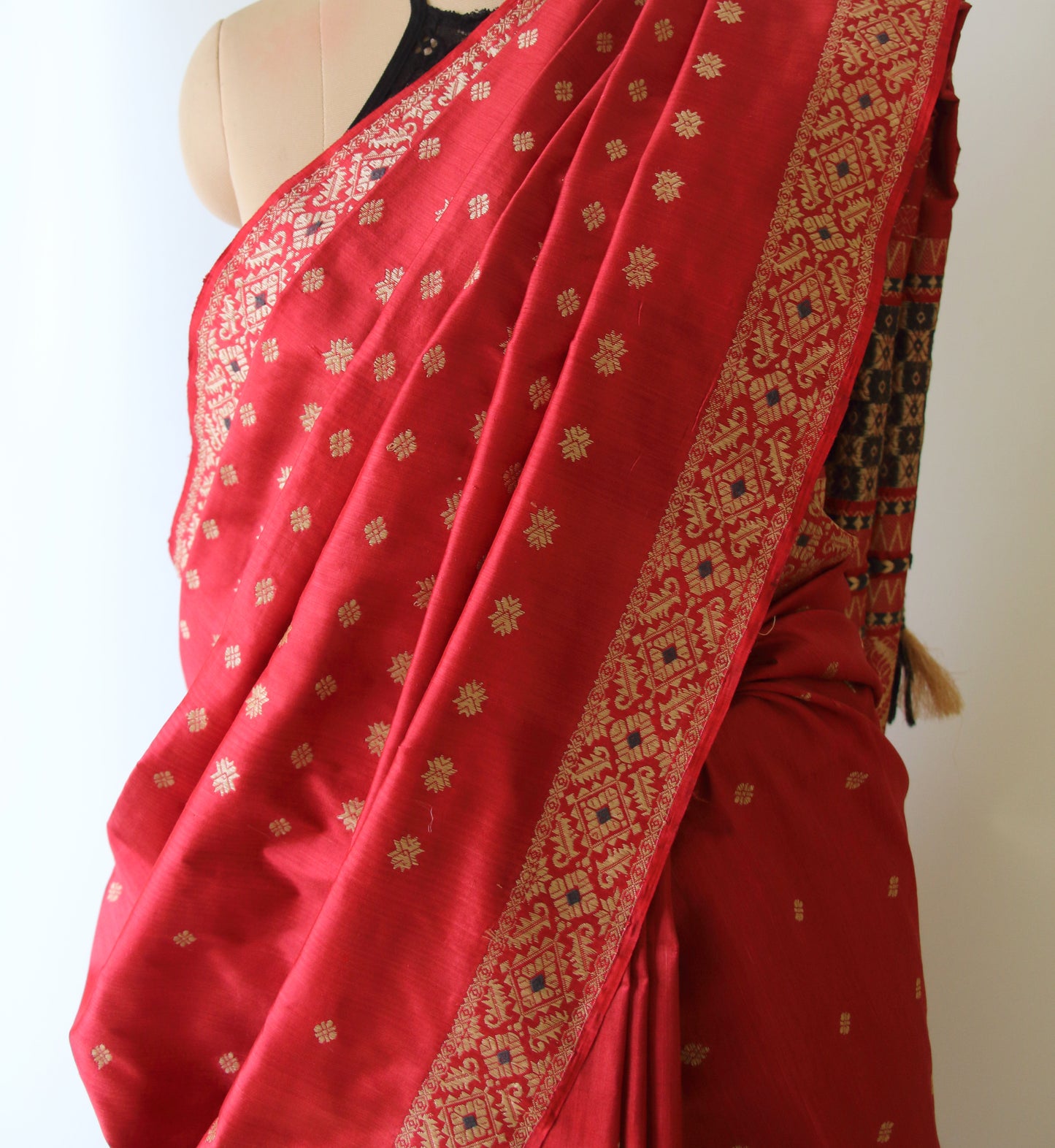 Exclusive Red Natural Dyed Mulberry Silk Saree from Assam
