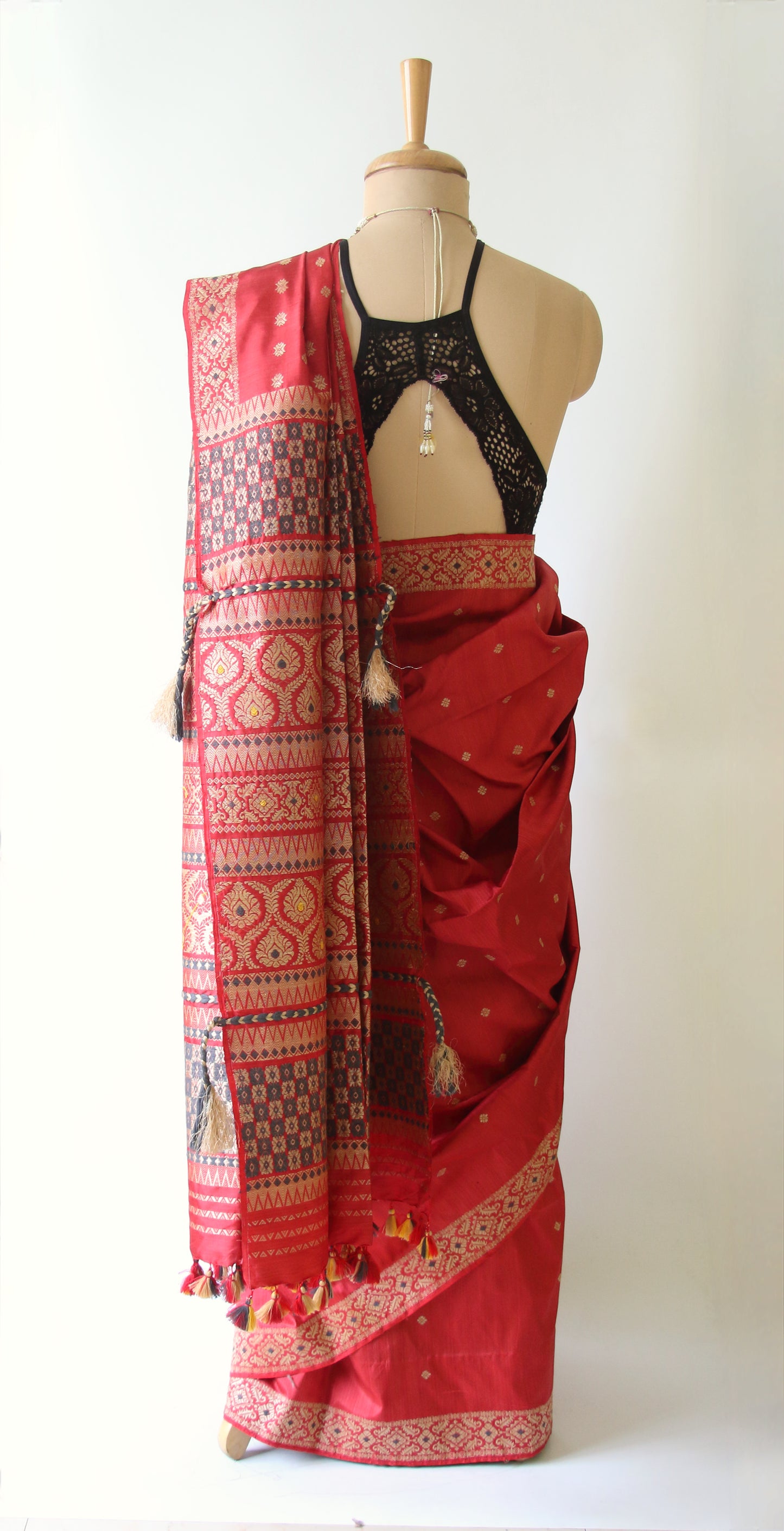 Exclusive Red Natural Dyed Mulberry Silk Saree from Assam