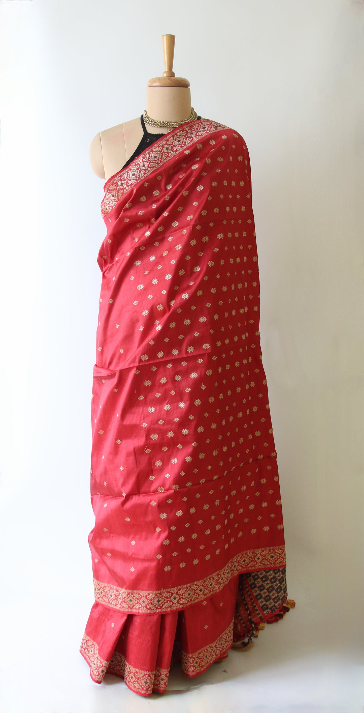 Exclusive Red Natural Dyed Mulberry Silk Saree from Assam