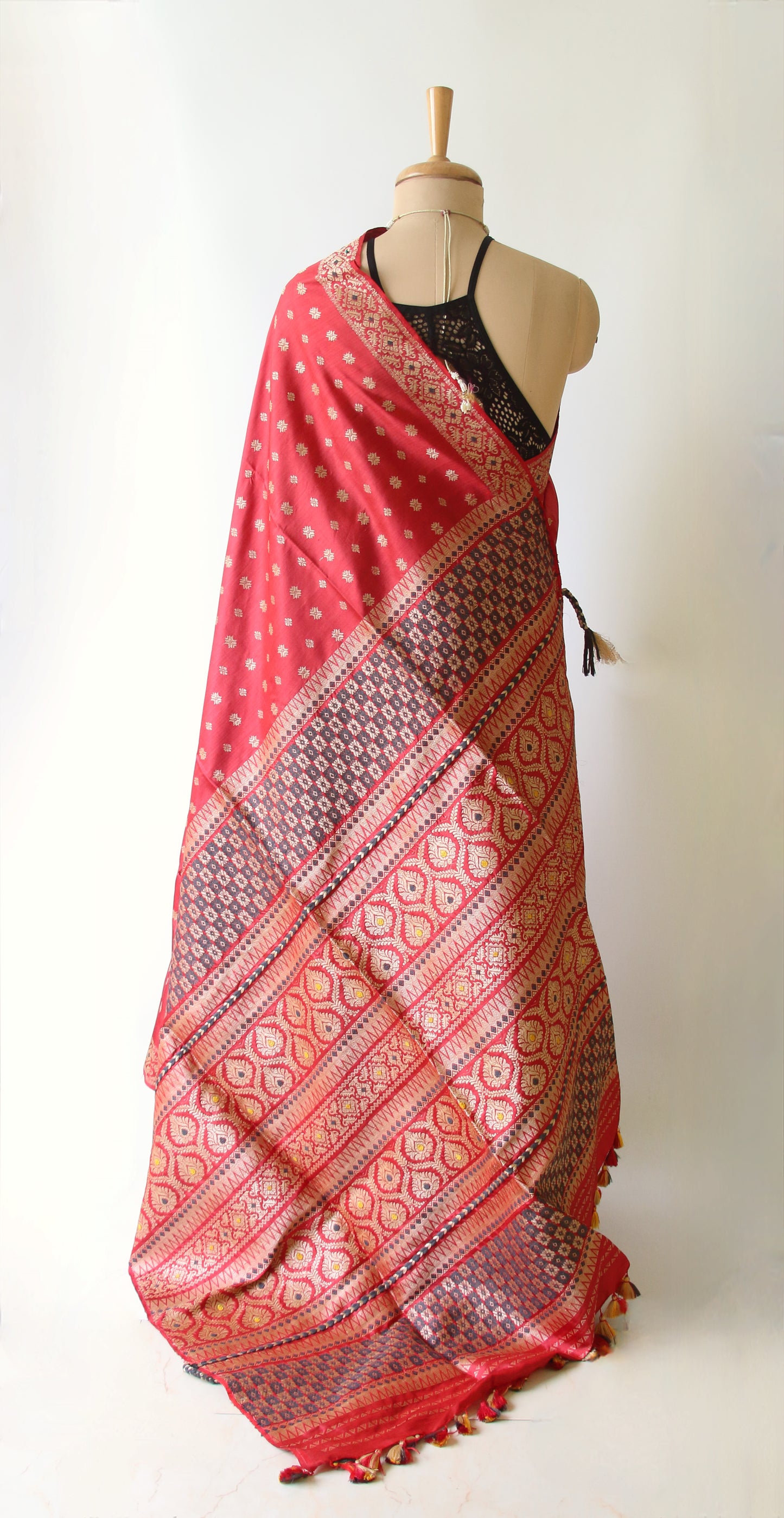 Exclusive Red Natural Dyed Mulberry Silk Saree from Assam