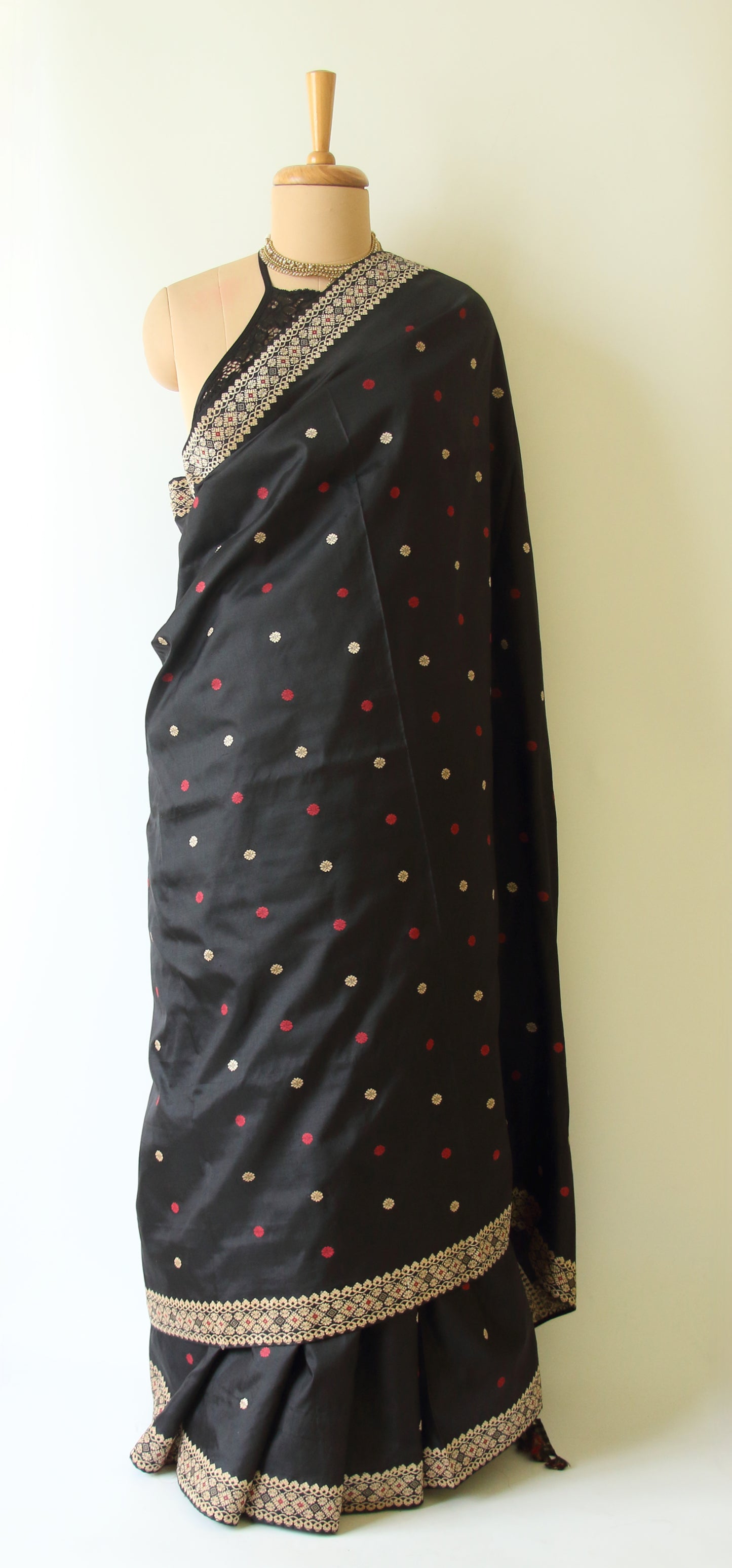 Exclusive Black Natural Dyed Mulberry Silk Saree from Assam