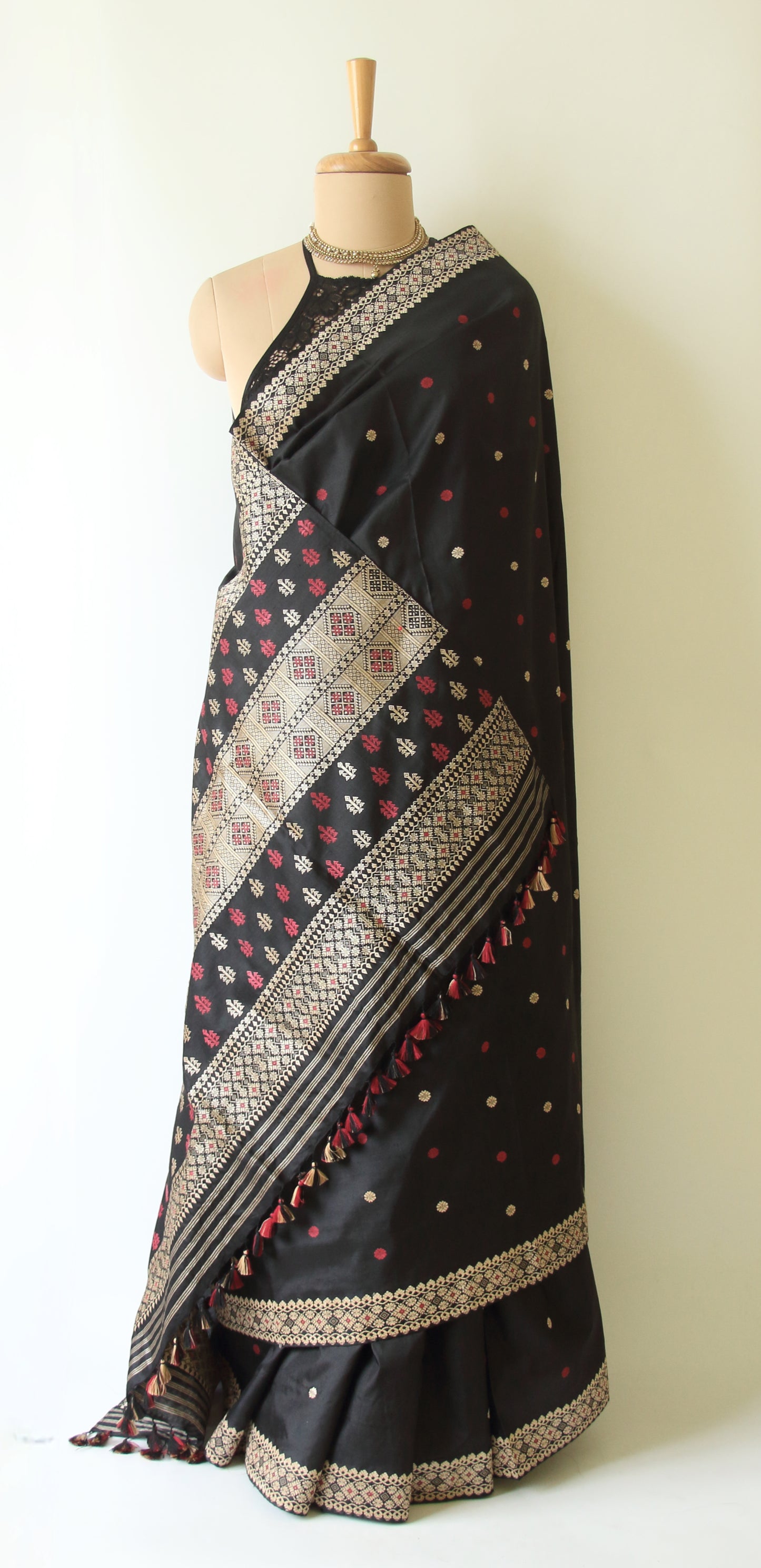 Exclusive Black Natural Dyed Mulberry Silk Saree from Assam