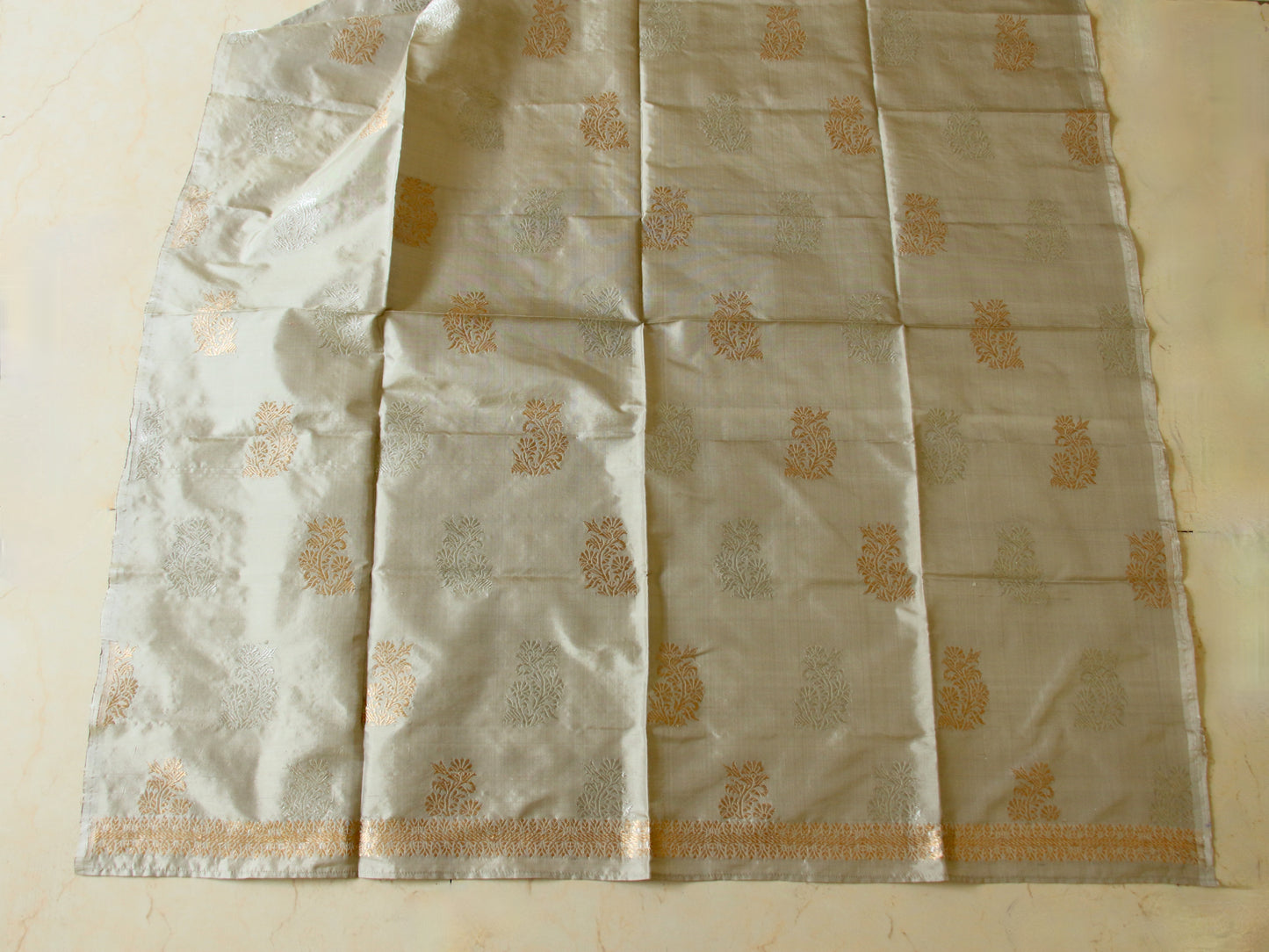 Light Greyish Green Mulberry Silk Mekhla Chador Set