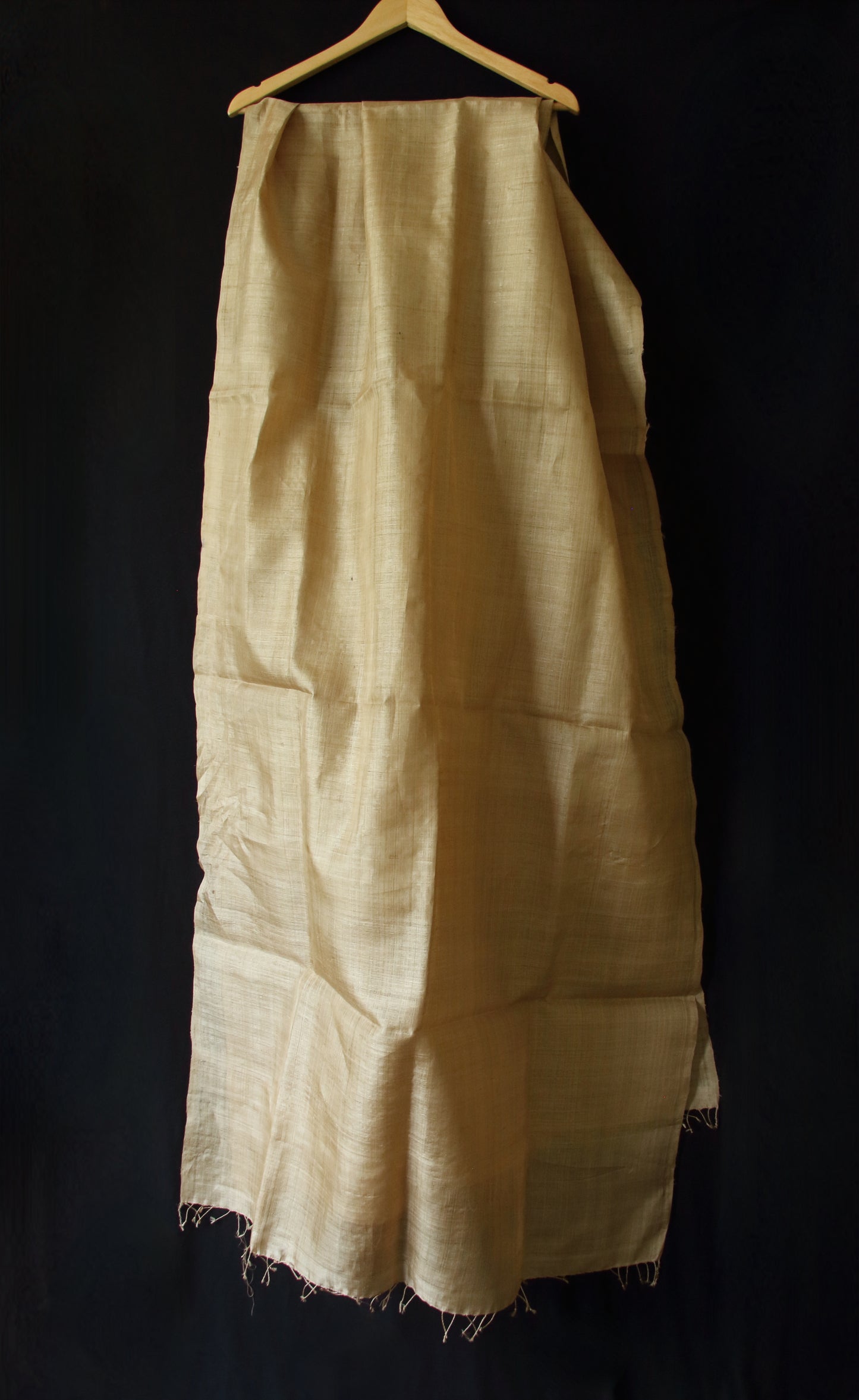 Plain Muga Silk Mekhla Chador Set with contrast Blouse in Indigo