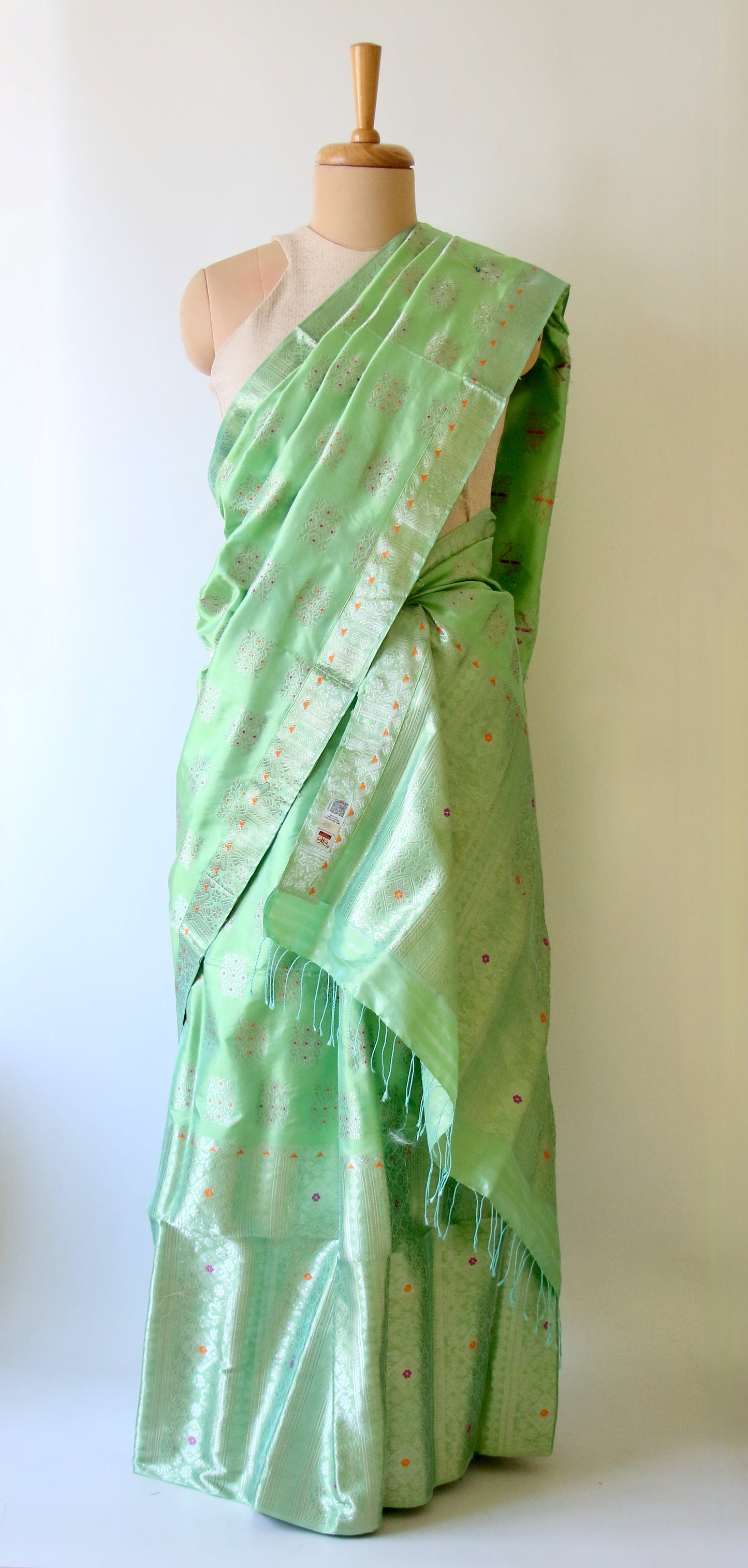 Light Pista Green Mulberry Silk Mekhla Chador Set