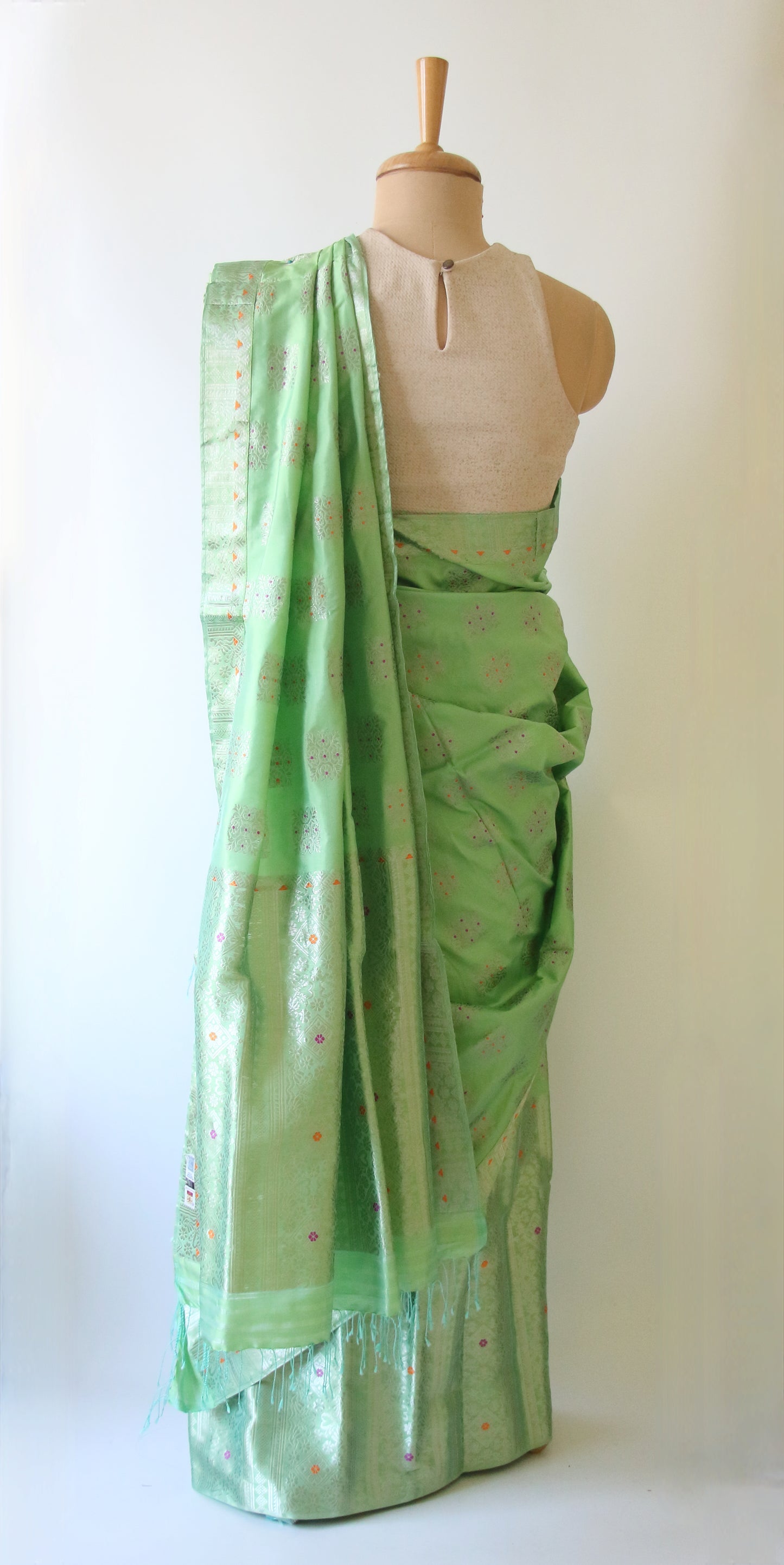 Light Pista Green Mulberry Silk Mekhla Chador Set