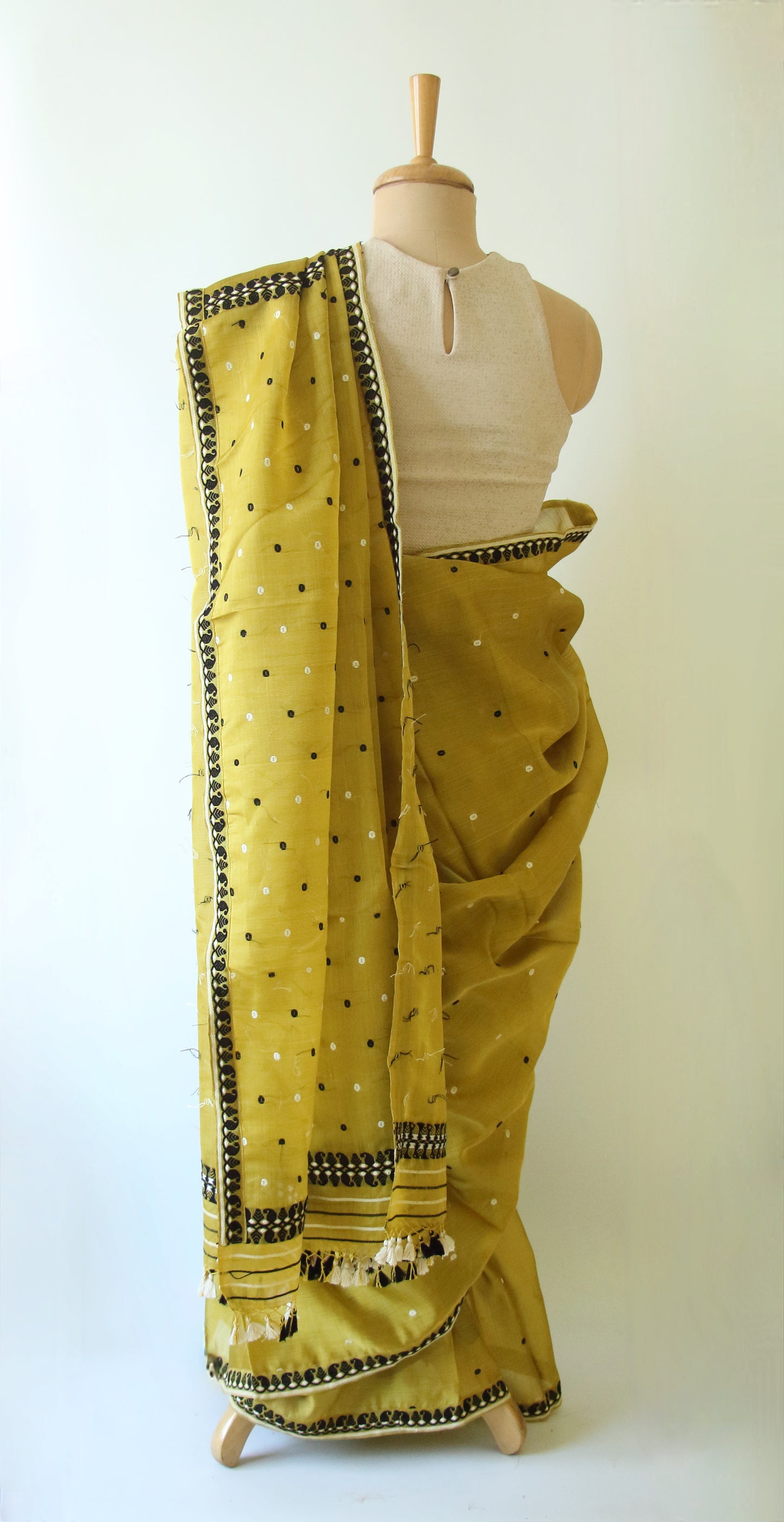 Bright Olive Green Handloom Modal by Silk Saree from Assam