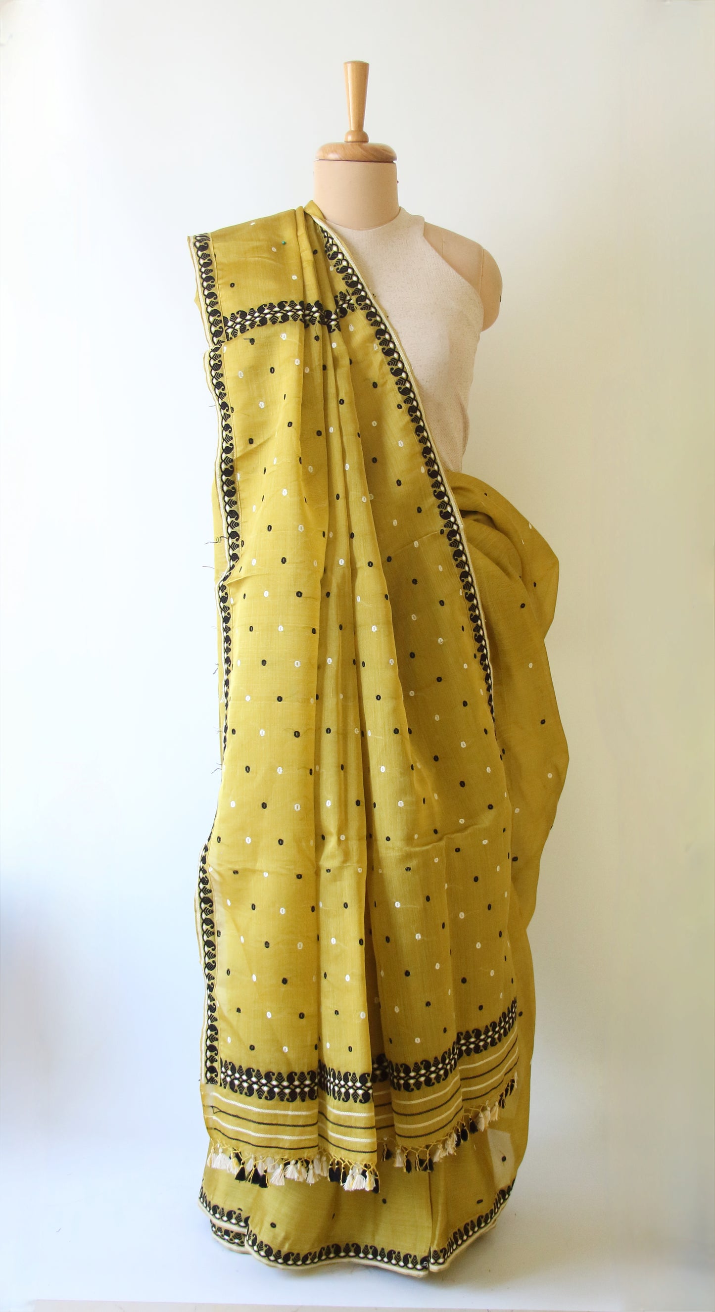 Bright Olive Green Handloom Modal by Silk Saree from Assam