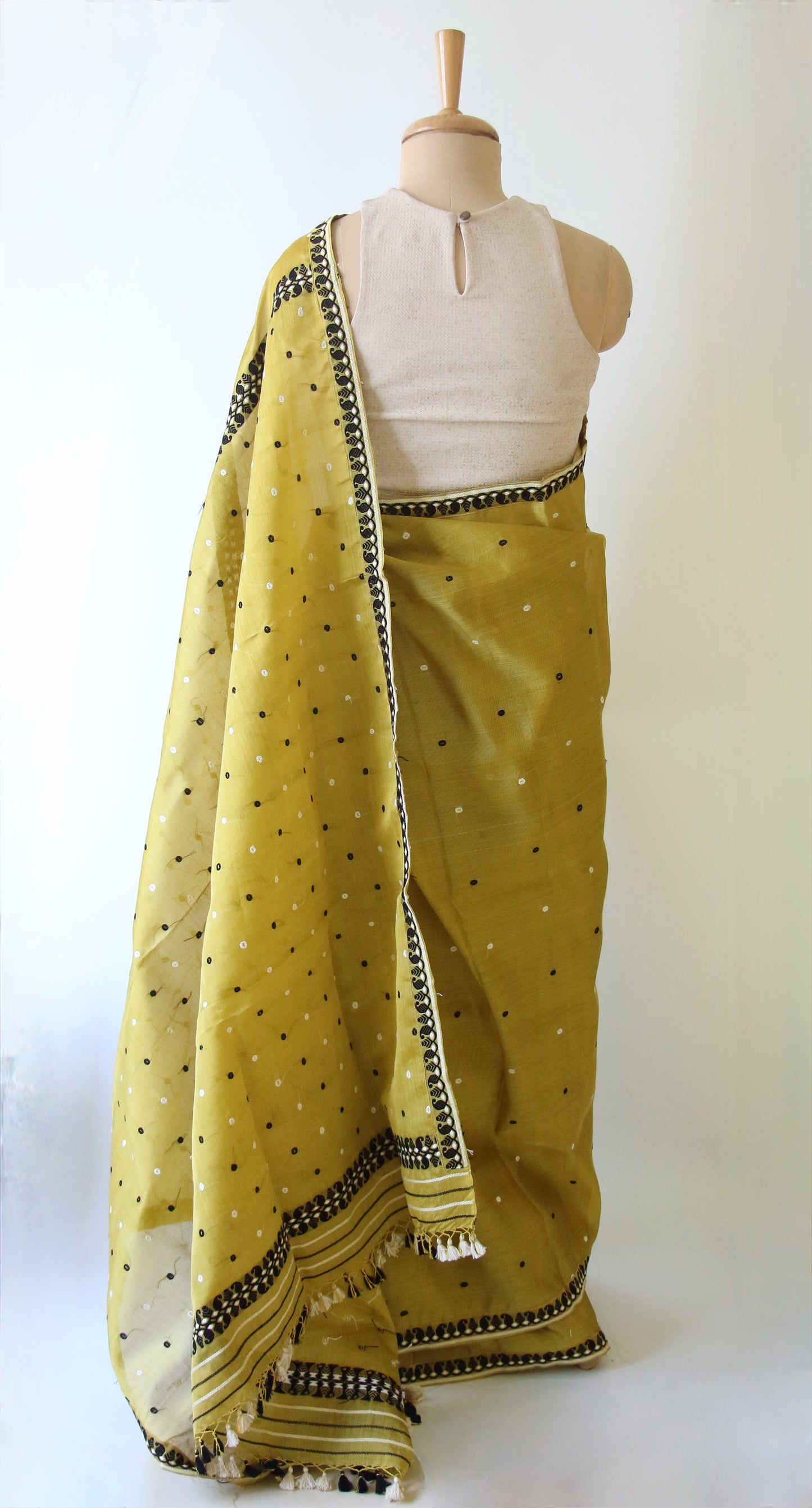 Bright Olive Green Handloom Modal by Silk Saree from Assam