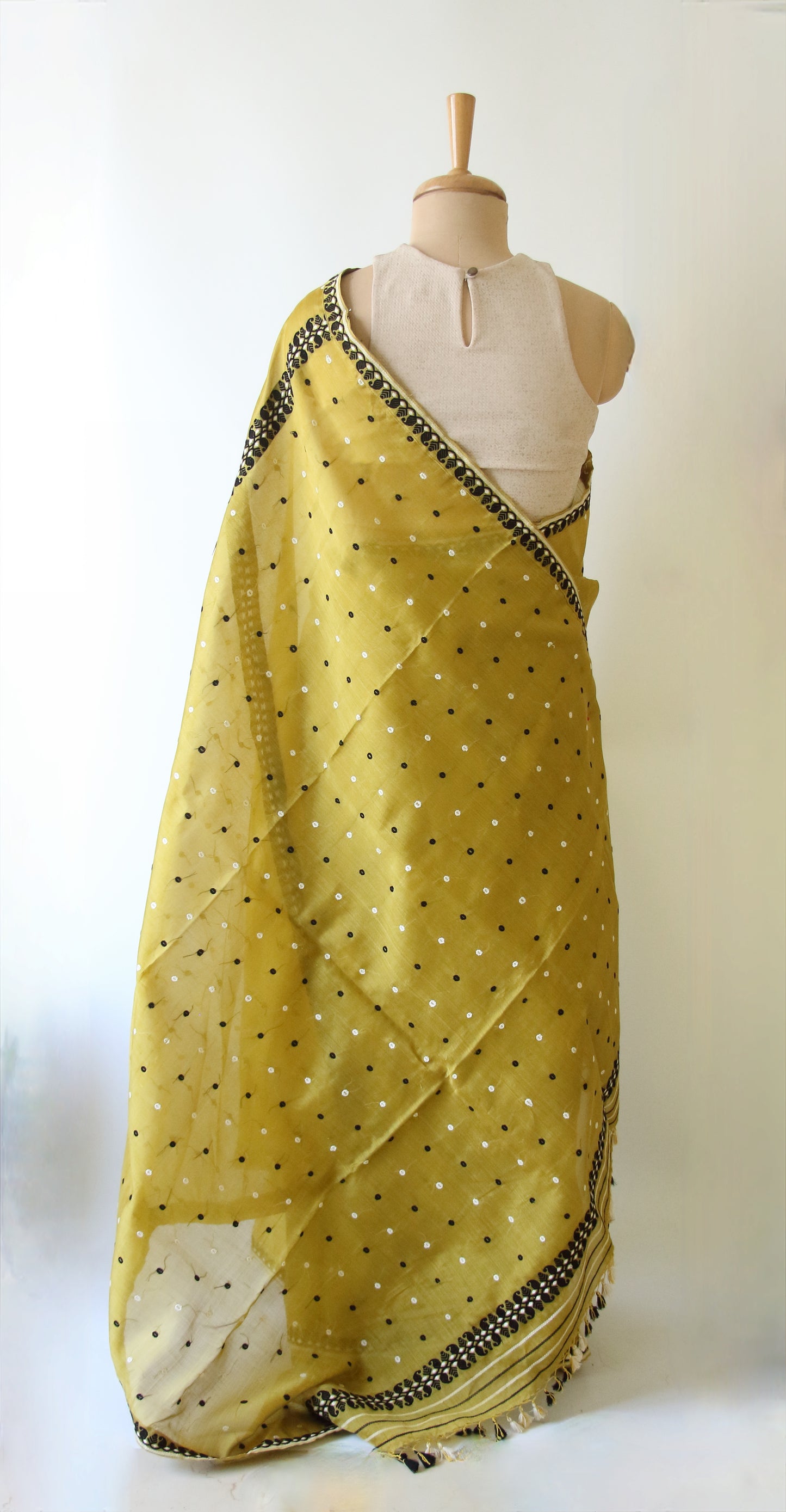 Bright Olive Green Handloom Modal by Silk Saree from Assam